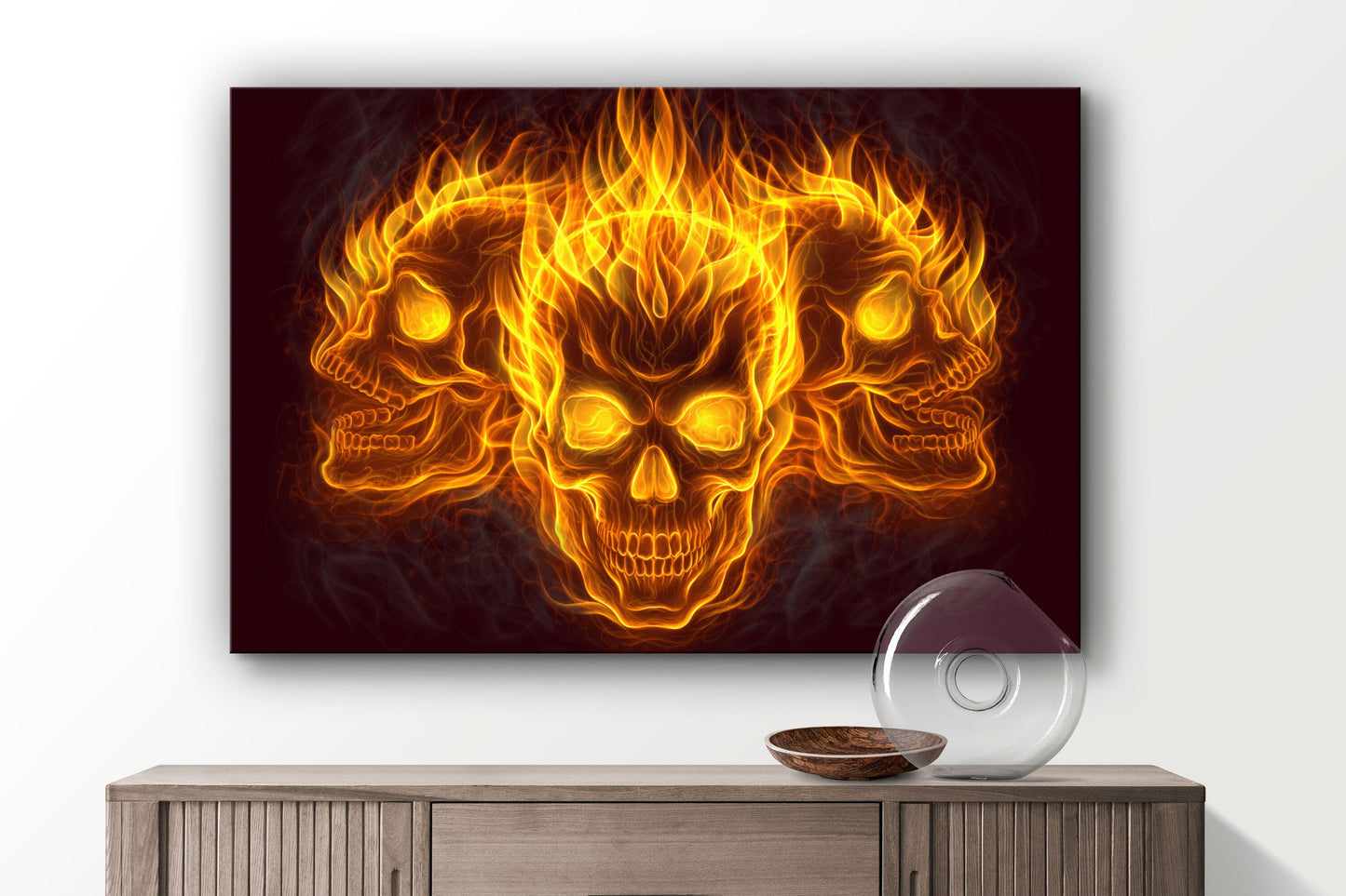 Skulls of Fire, Large Glass Wall Art