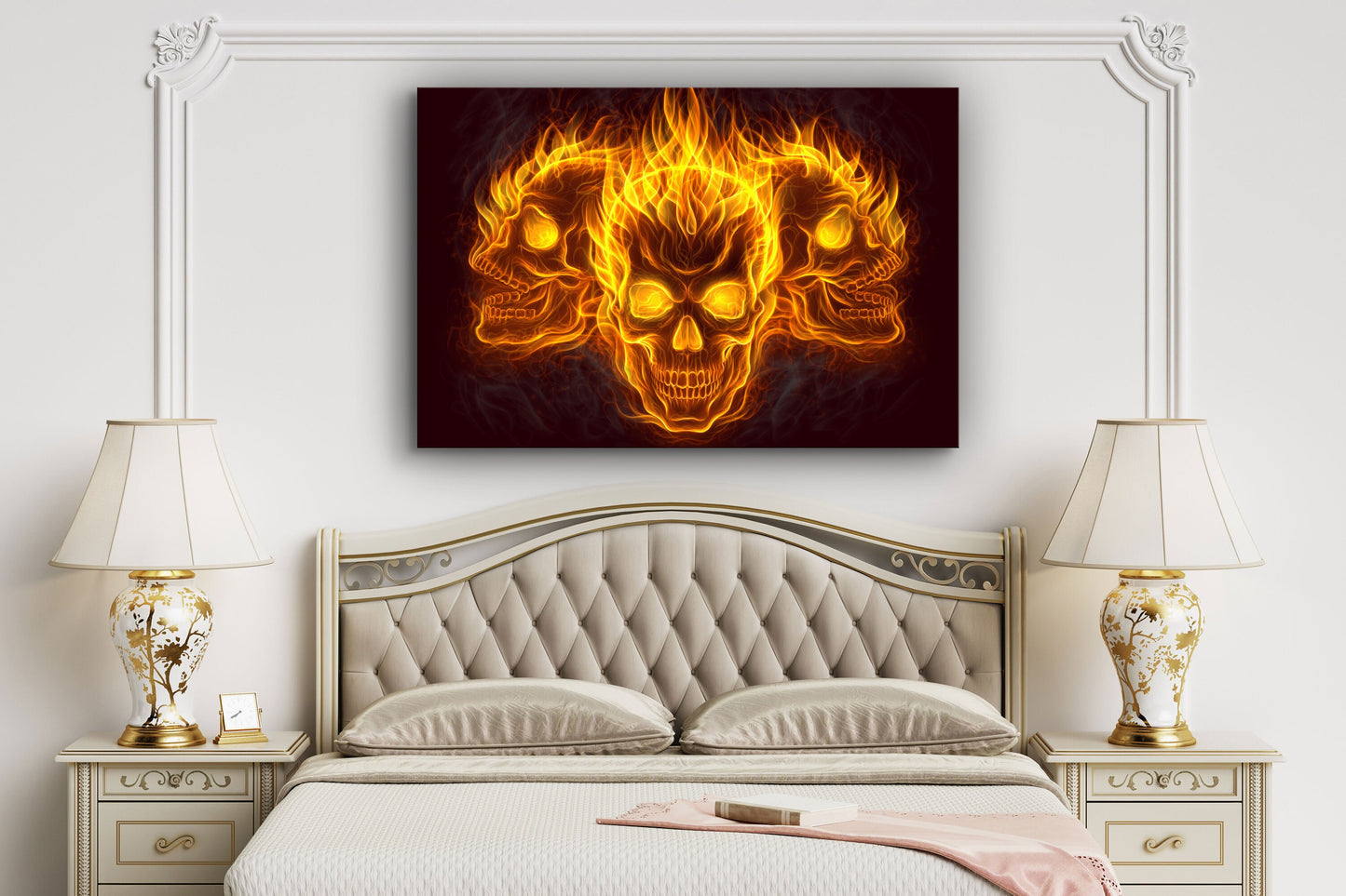 Skulls of Fire, Large Glass Wall Art