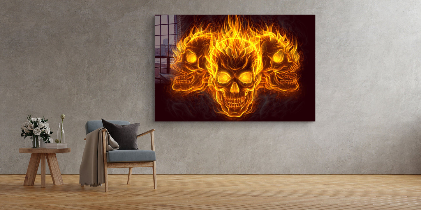 Skulls of Fire, Large Glass Wall Art