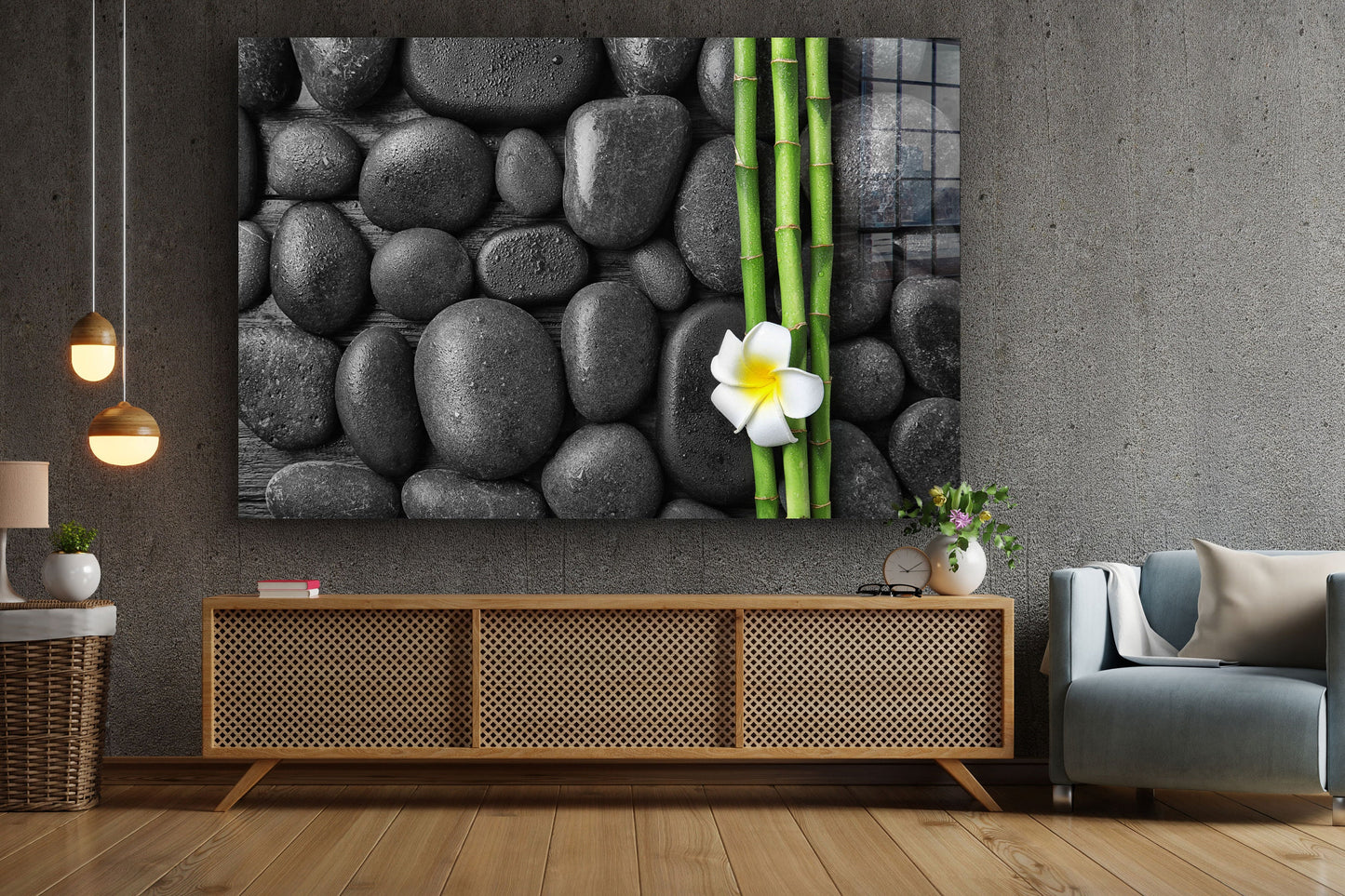Zen Stones,Spa Flowers, Large Glass Wall Art