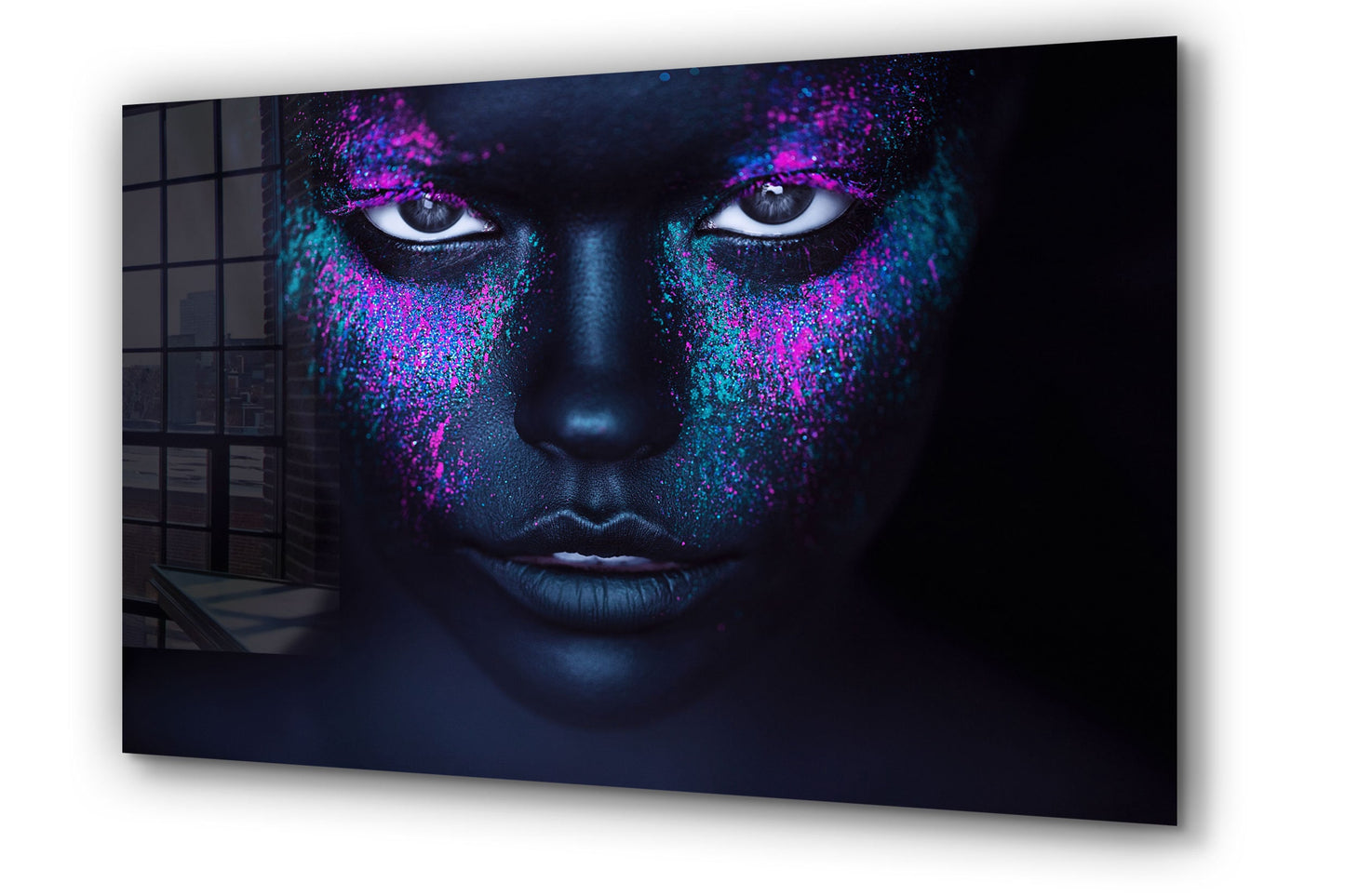 Neon Make-up Woman, Large Glass Wall Art