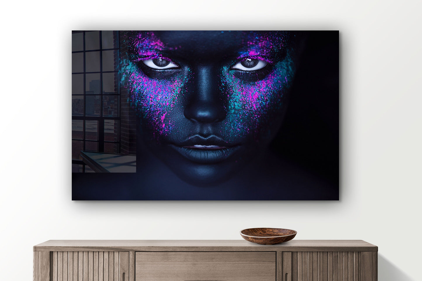Neon Make-up Woman, Large Glass Wall Art
