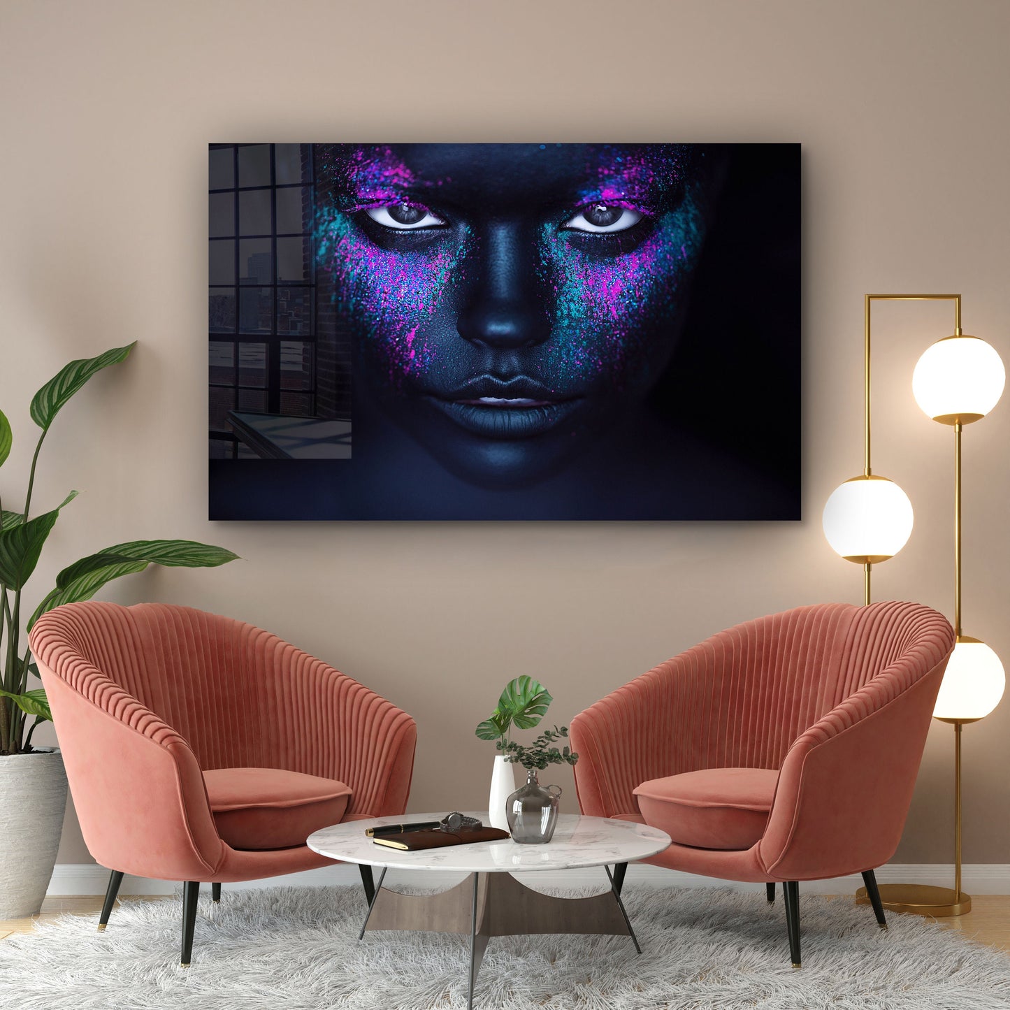 Neon Make-up Woman, Large Glass Wall Art