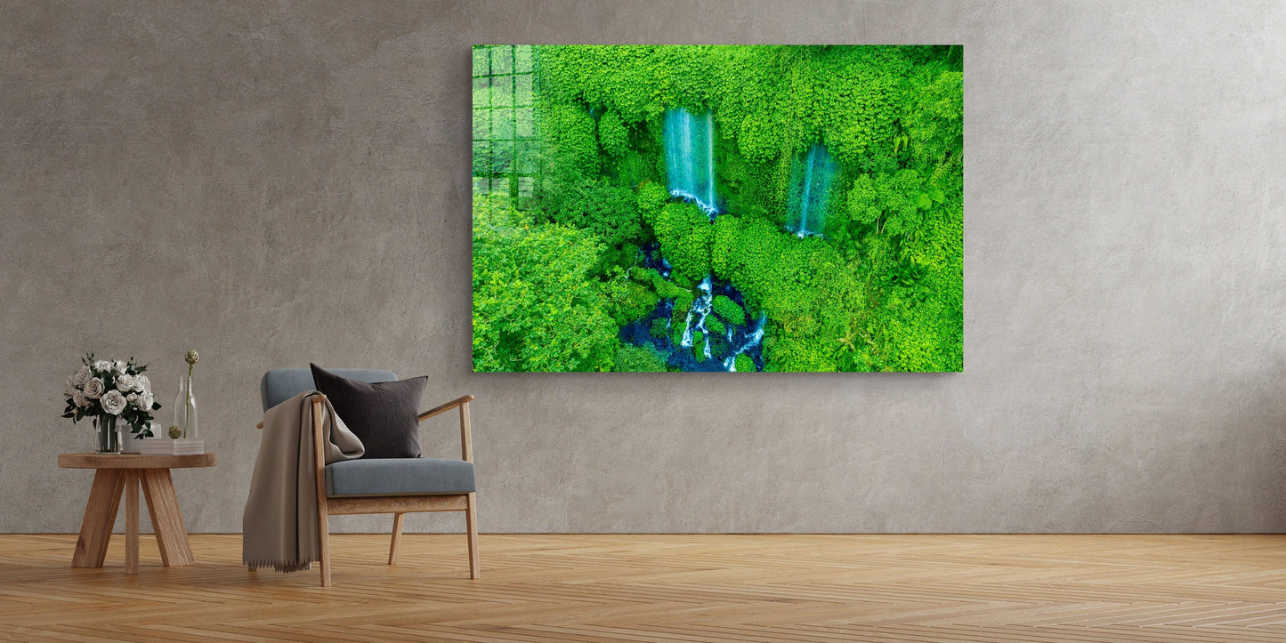 Green Paradise, Paradise Falls Large Glass Wall Art