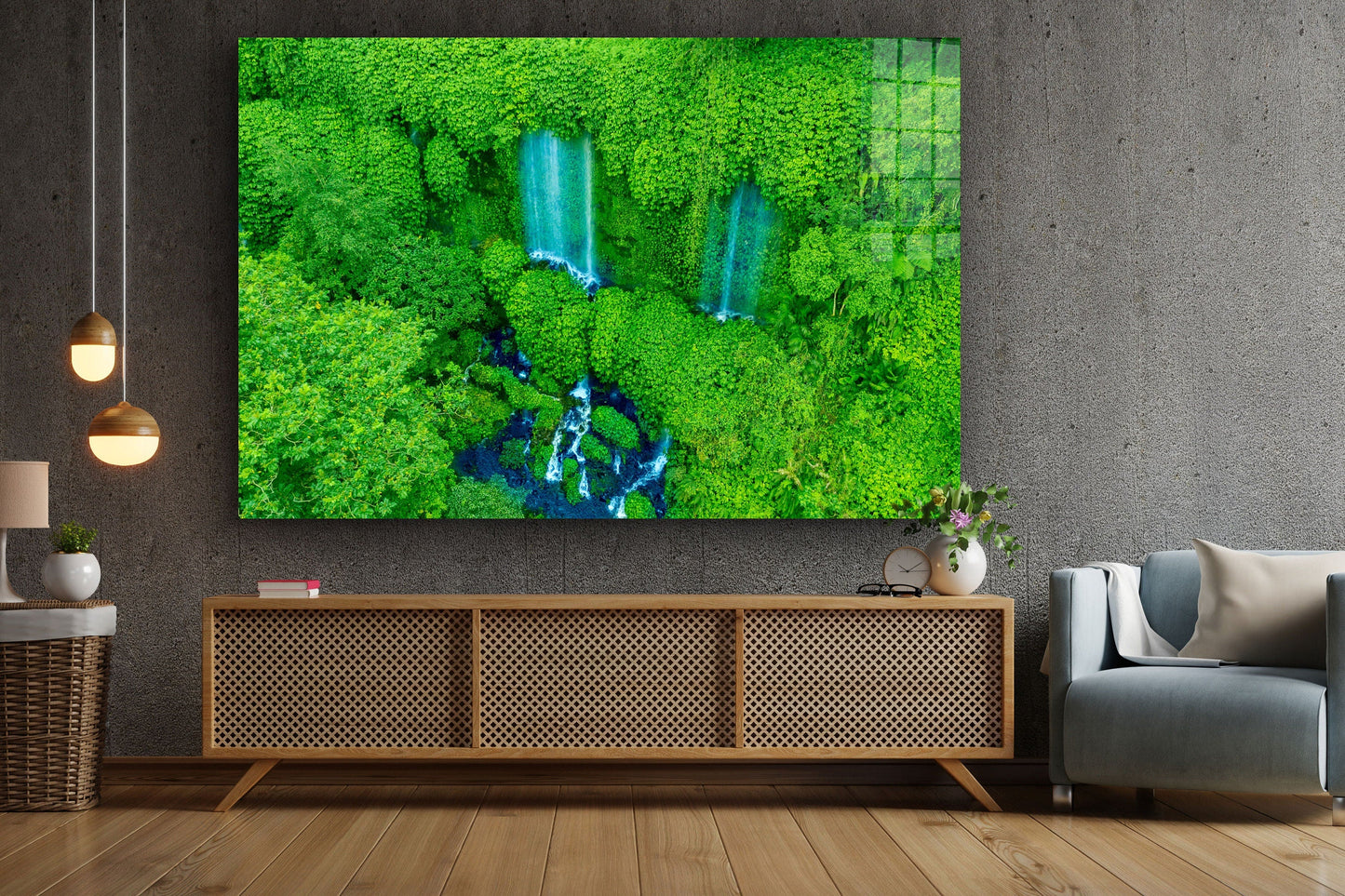 Green Paradise, Paradise Falls Large Glass Wall Art
