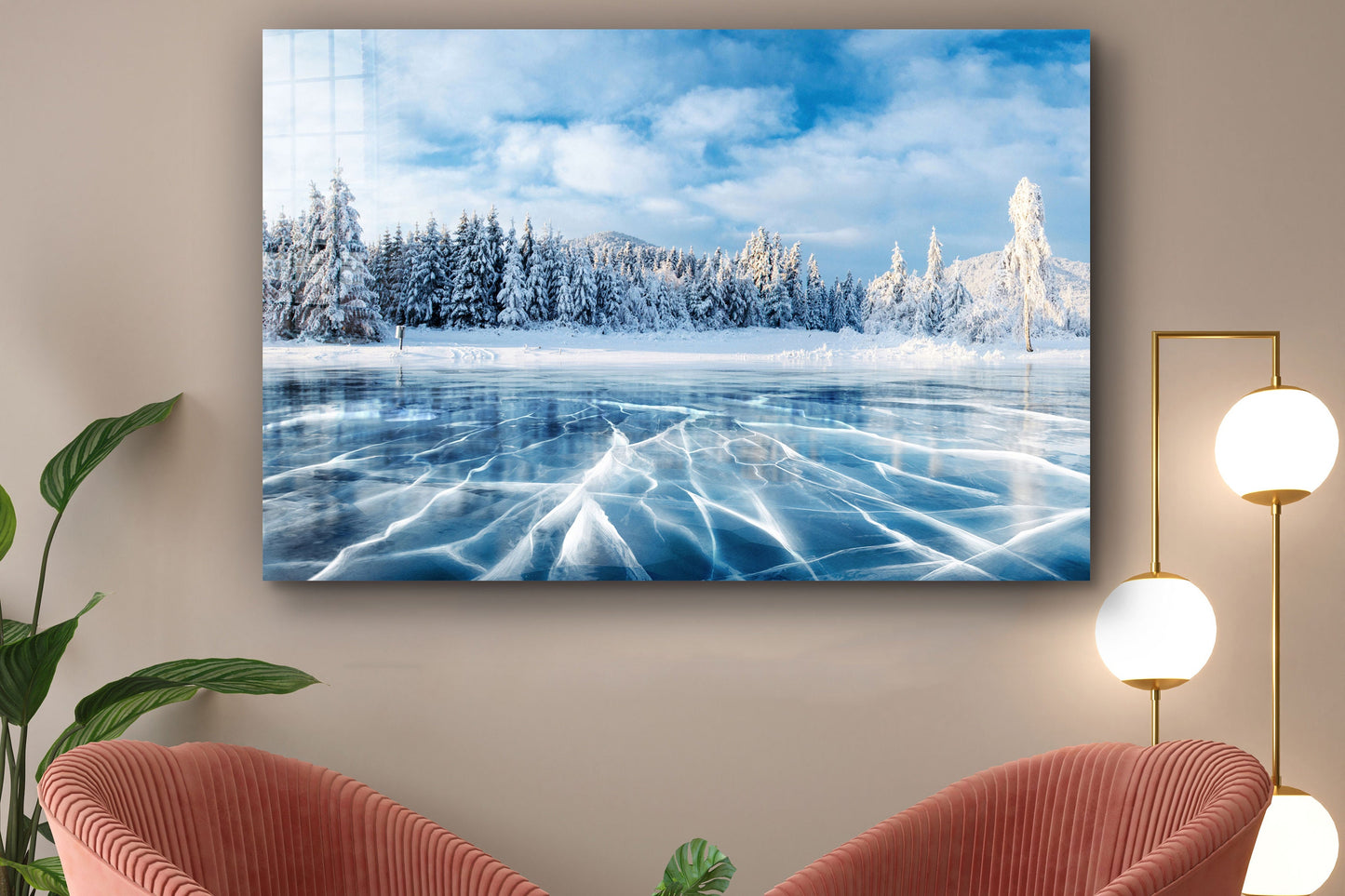 Frozen Lake, Winter Scenery, Large Glass Wall Art