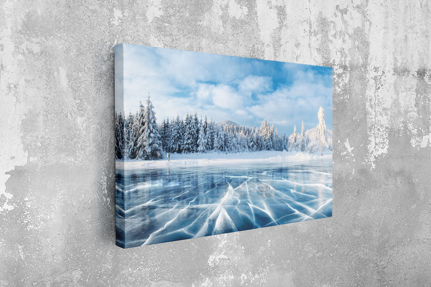 Frozen Lake, Winter Scenery, Large Glass Wall Art