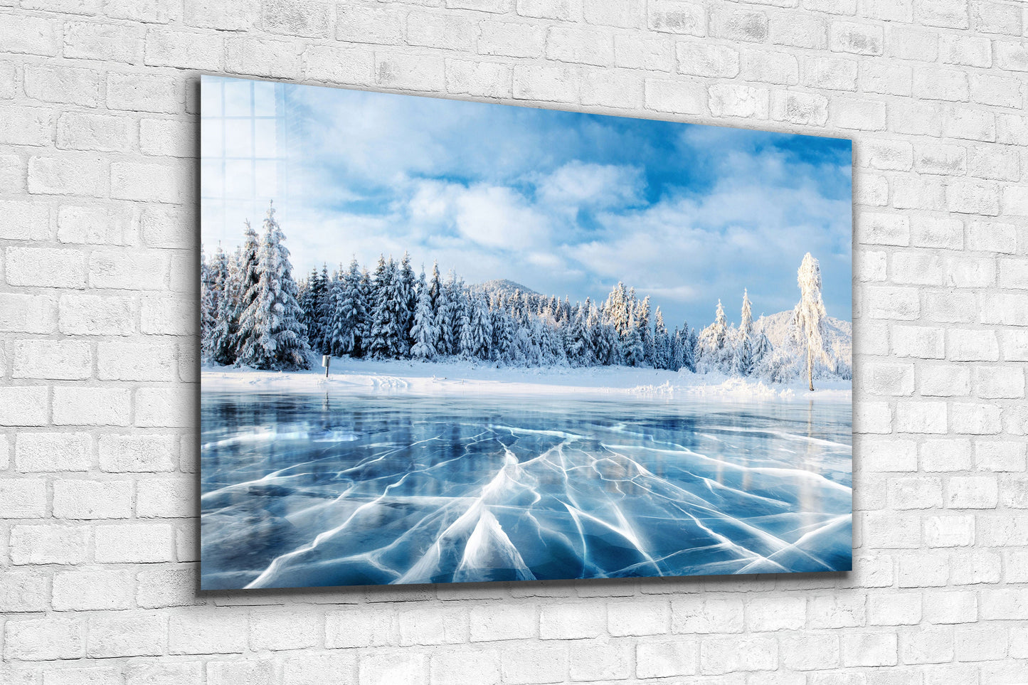Frozen Lake, Winter Scenery, Large Glass Wall Art