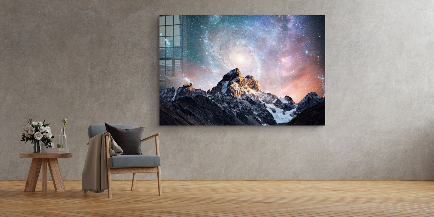 Milky Way Mountains, Large Glass Wall Art