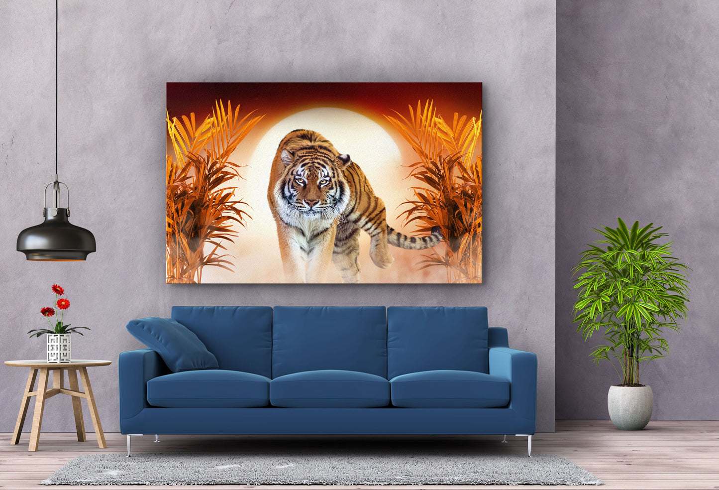Tiger, Sunset, Large Glass Wall Art