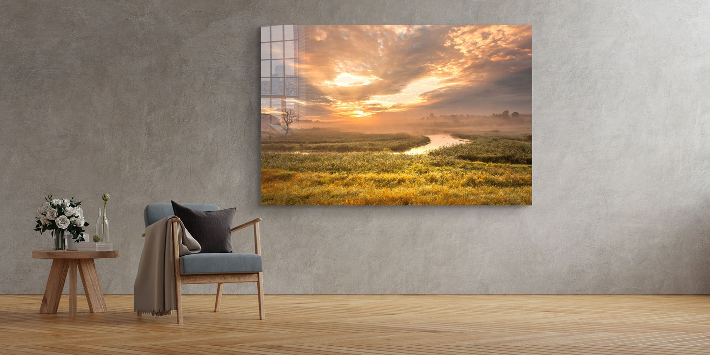 Sunset River, Large Glass Wall Art