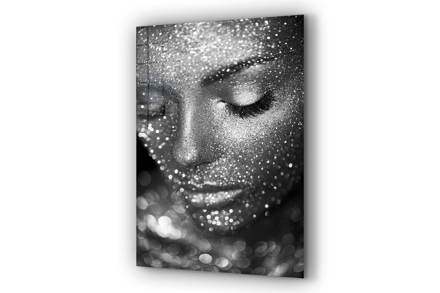 Woman in Glitter, Large Glass Wall Art