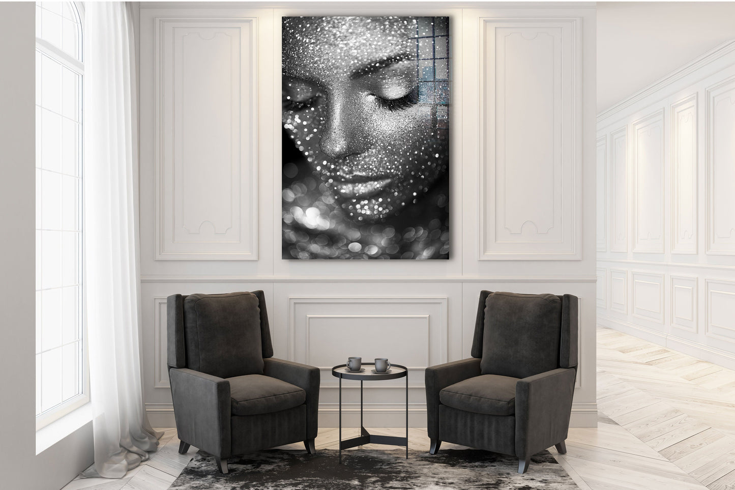 Woman in Glitter, Large Glass Wall Art