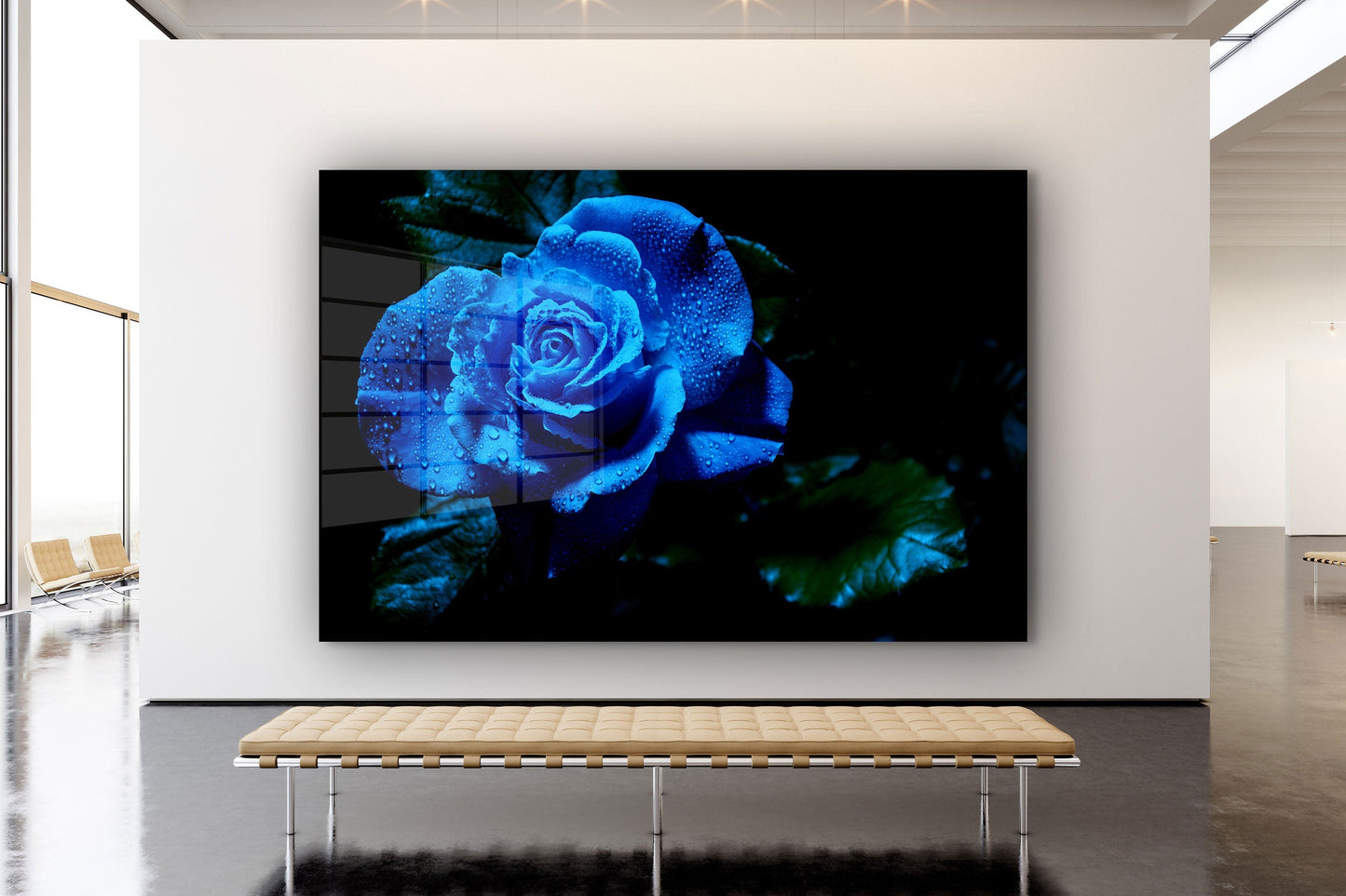 Abstract Blue Flower, Large Glass Wall Art