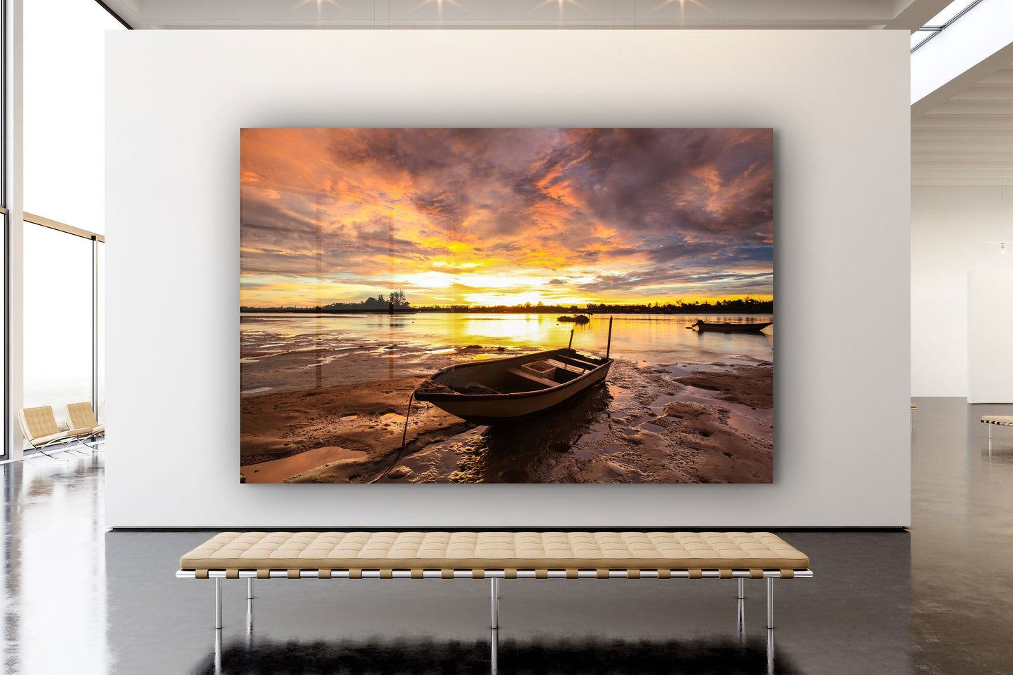 Beach and Boat, beach prints Large Glass Wall Art