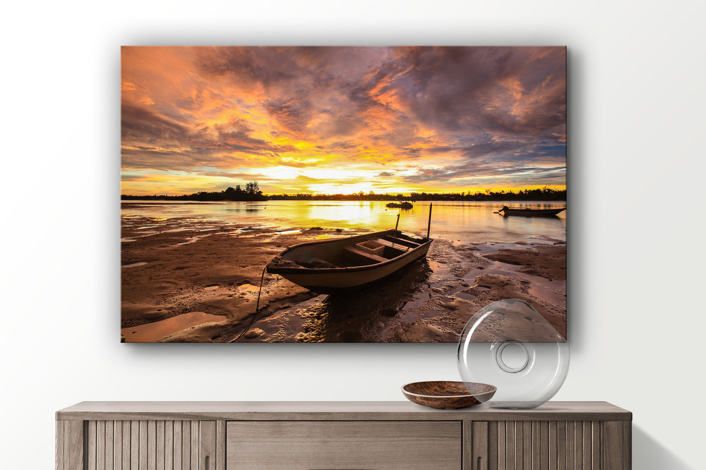 Beach and Boat, beach prints Large Glass Wall Art