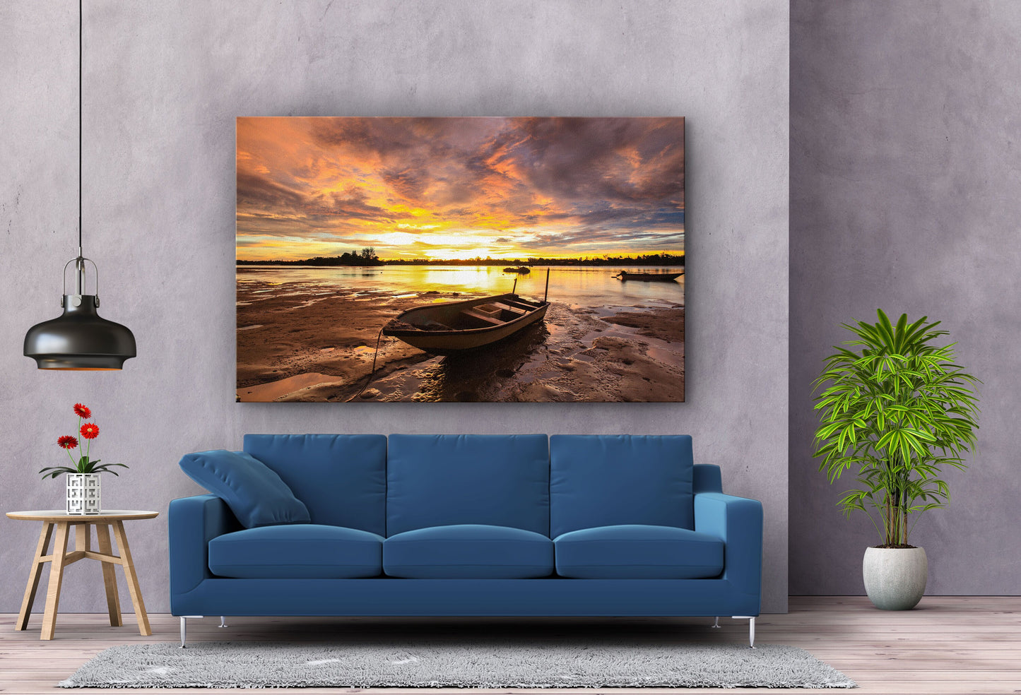 Beach and Boat, beach prints Large Glass Wall Art