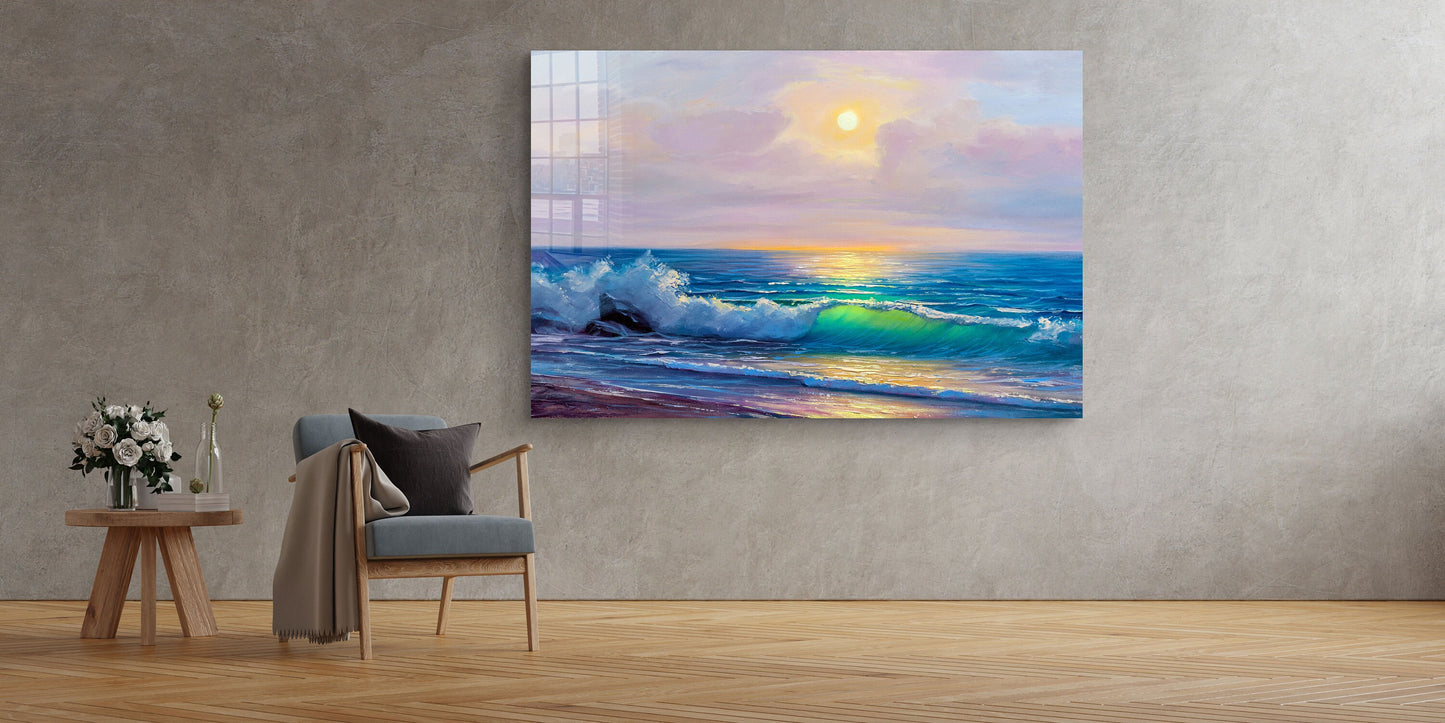 Waves Painting, Large Glass Wall Art