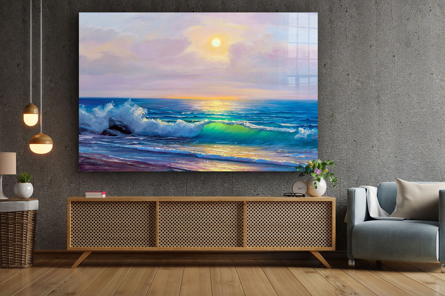 Waves Painting, Large Glass Wall Art