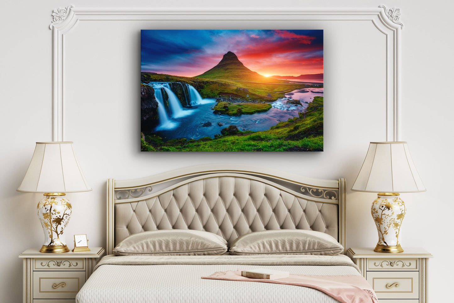 Kirkjufell Volcano, Snaefellsnes Waterfalls, Large Glass Wall Art
