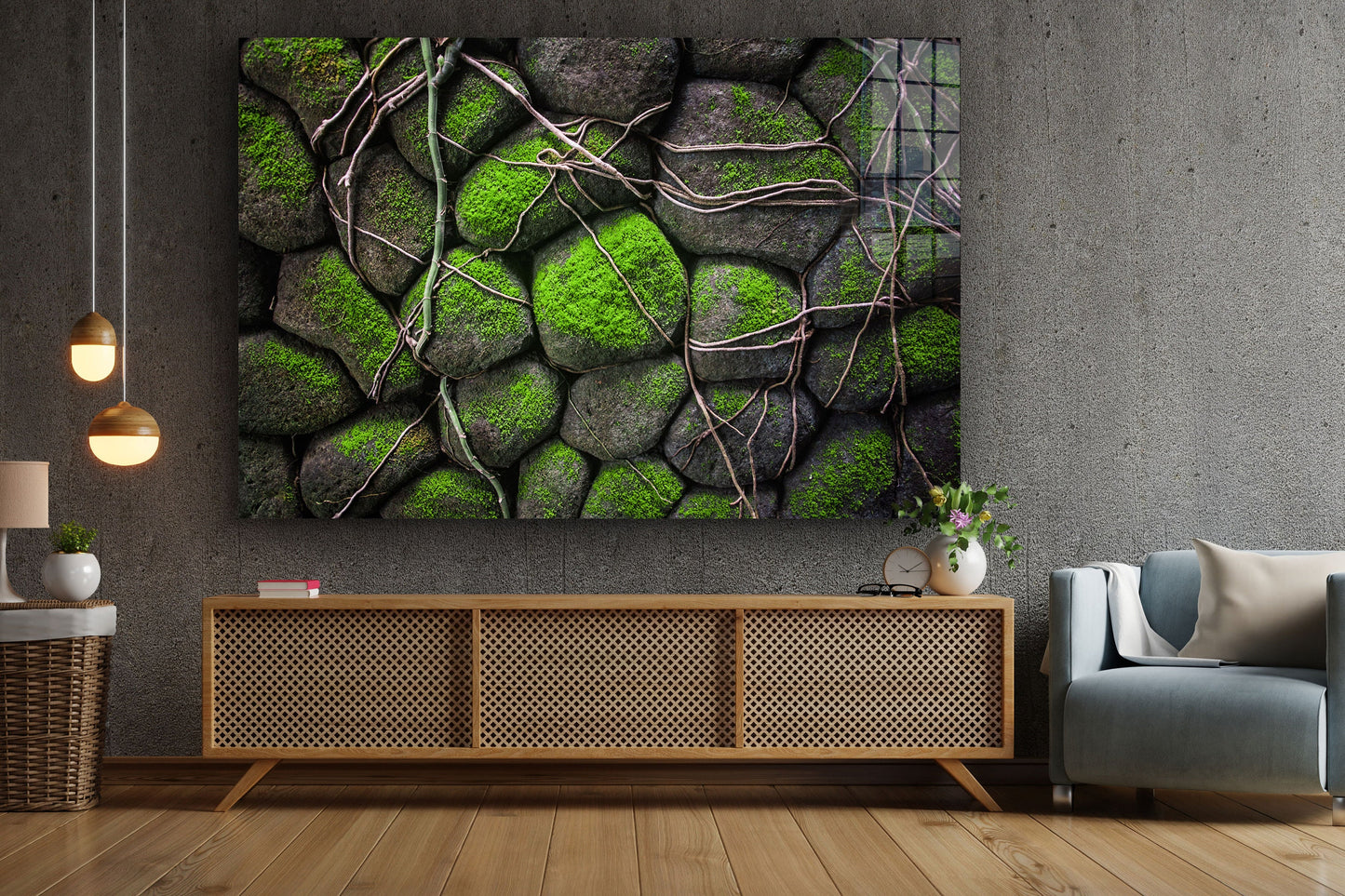 Mossy Rocks, Large Glass Wall Art
