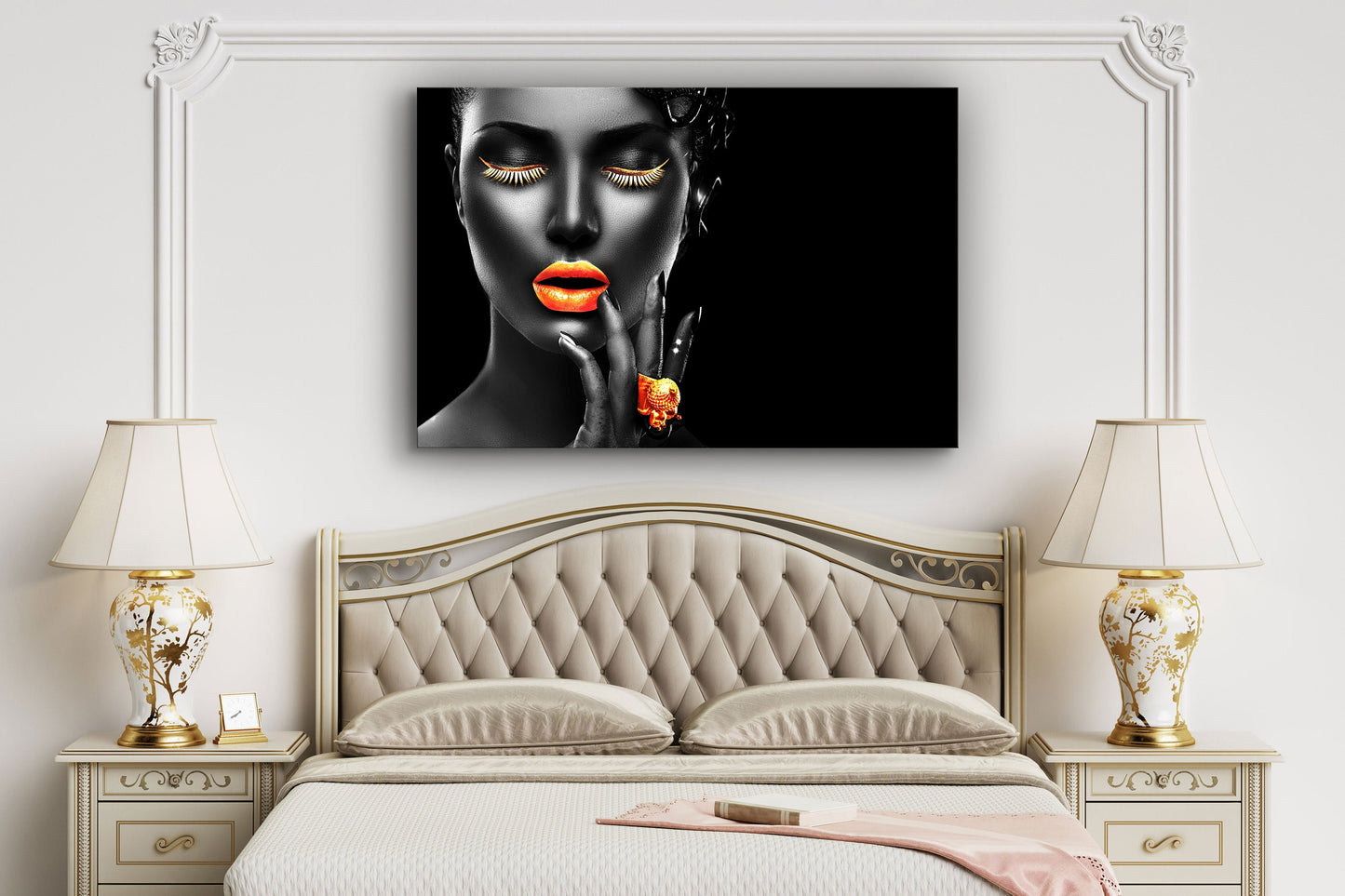 Black Make-Up Woman, Fashion Modern Large Glass Wall Art