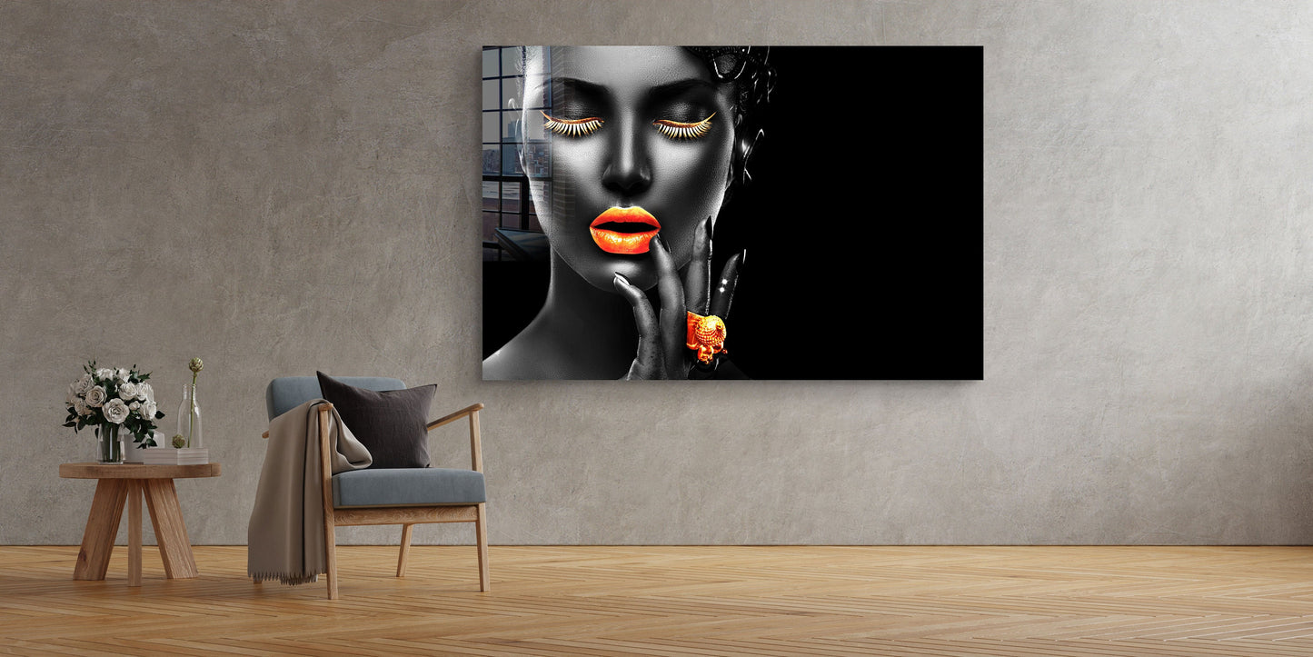 Black Make-Up Woman, Fashion Modern Large Glass Wall Art