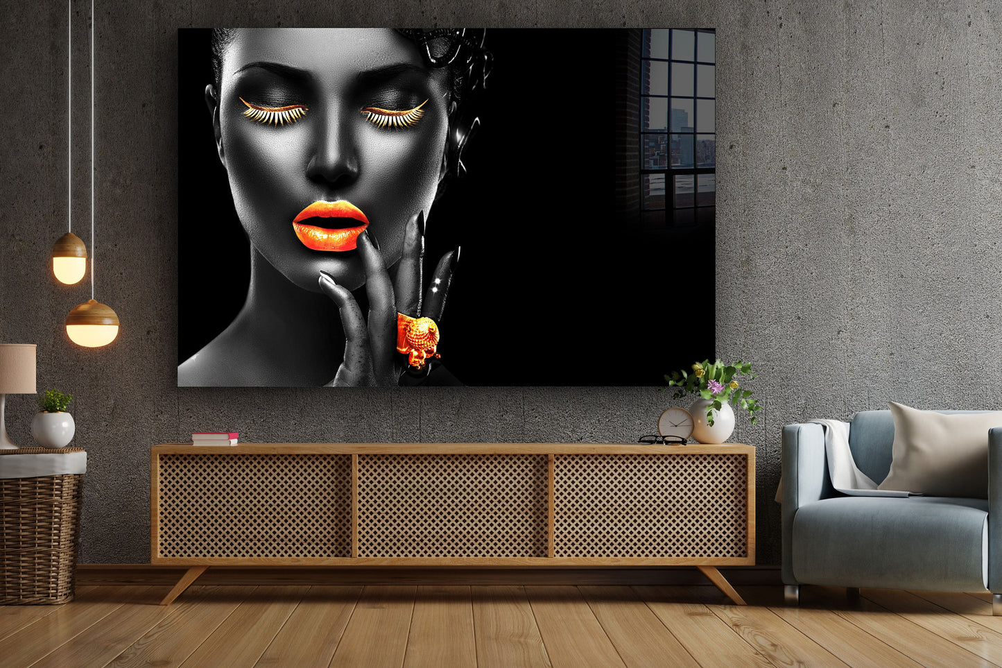 Black Make-Up Woman, Fashion Modern Large Glass Wall Art