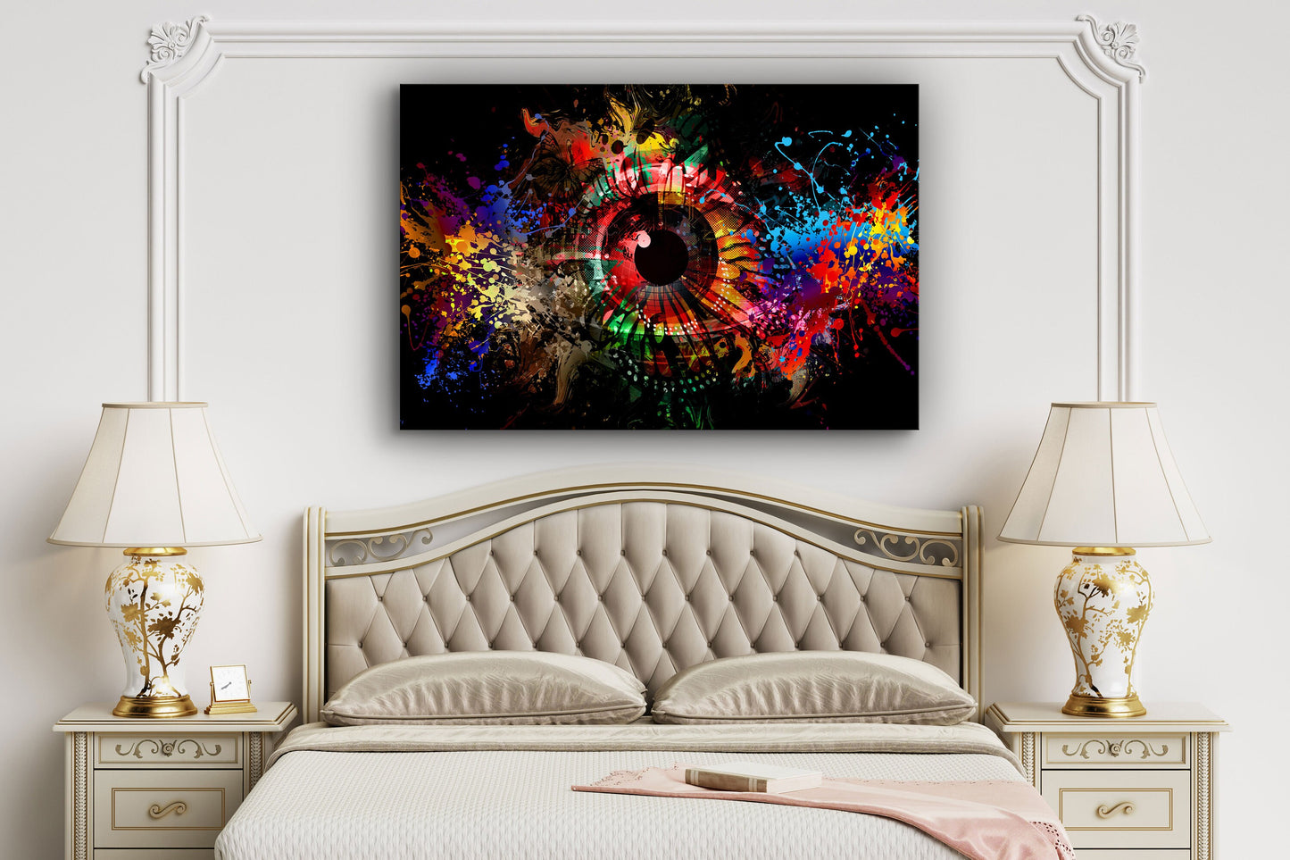 Cyberpunk Eye, Neon Abstract Art, Large Glass Wall Art