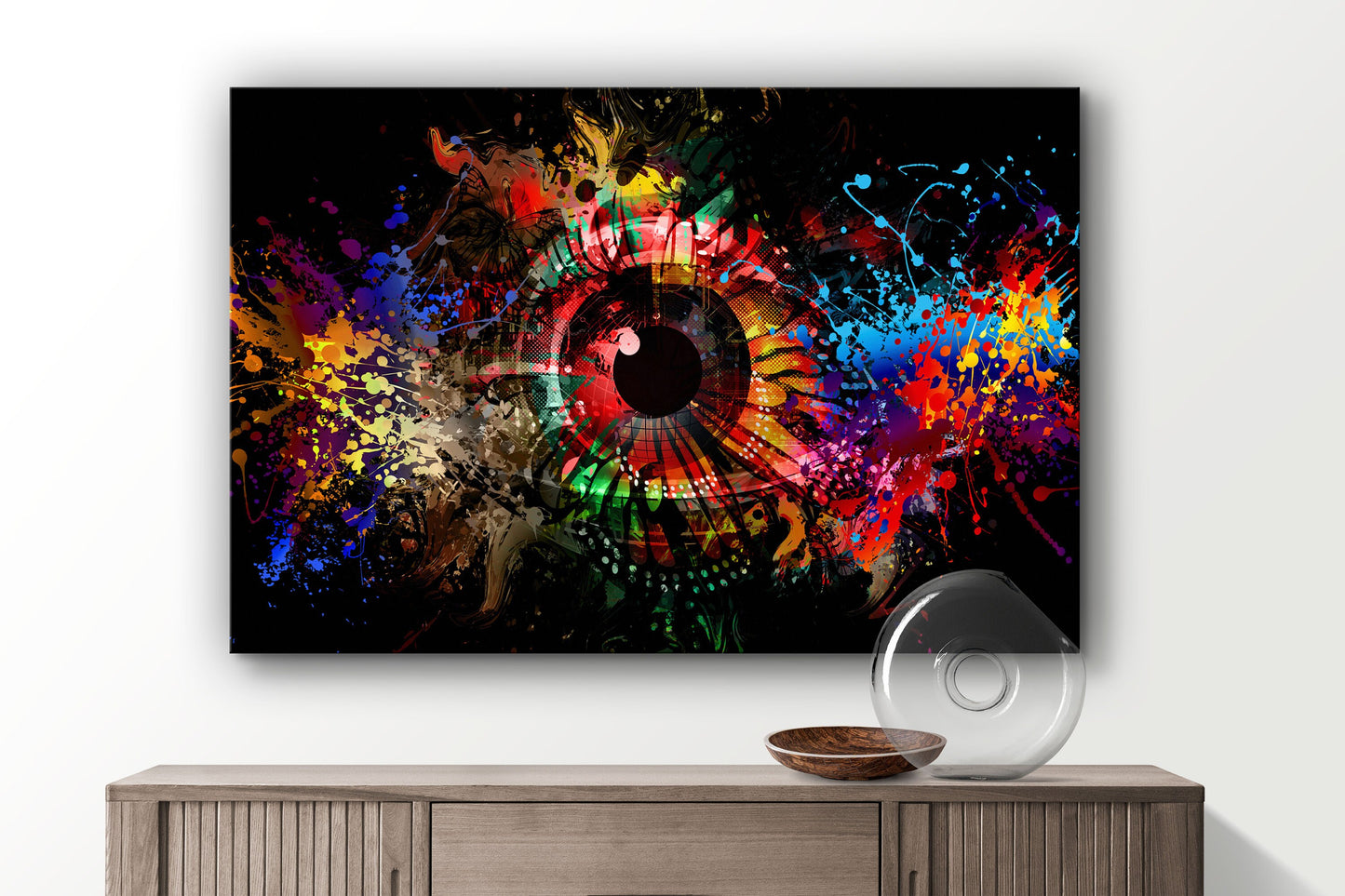 Cyberpunk Eye, Neon Abstract Art, Large Glass Wall Art