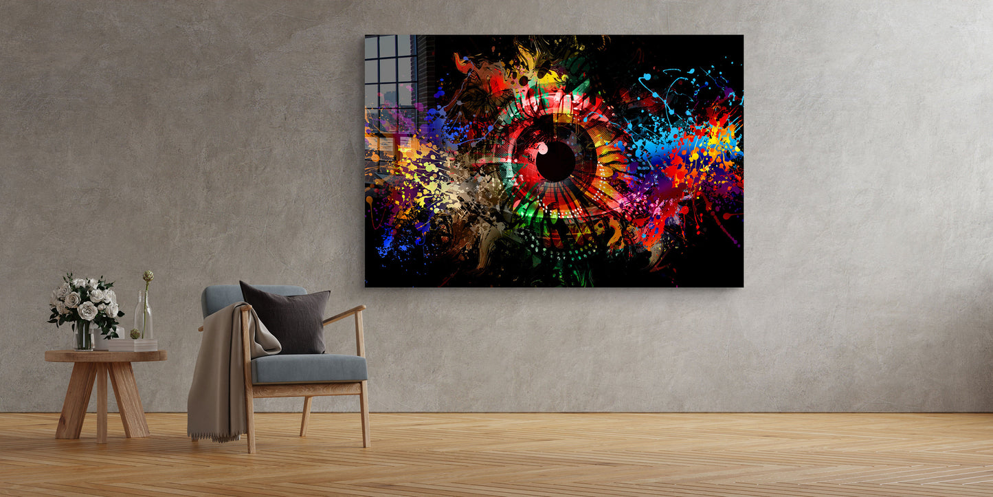 Cyberpunk Eye, Neon Abstract Art, Large Glass Wall Art