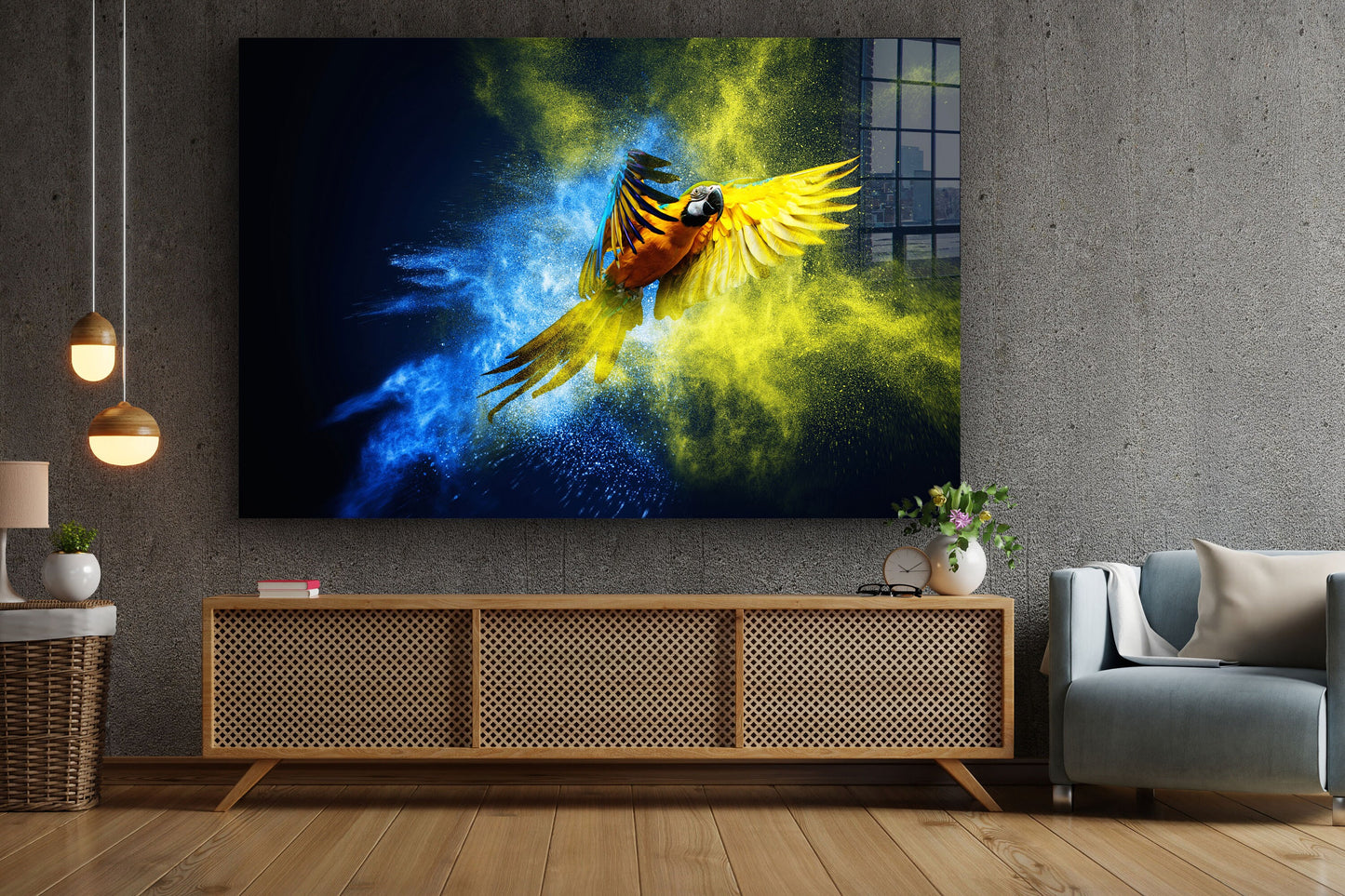 Parrot Abstract, Large Glass Wall Art