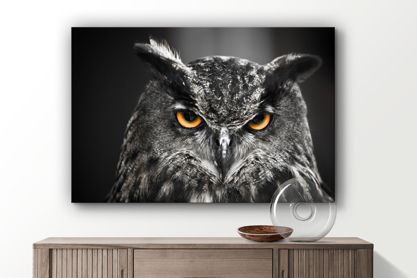 Owl Staring, Large Glass Wall Art