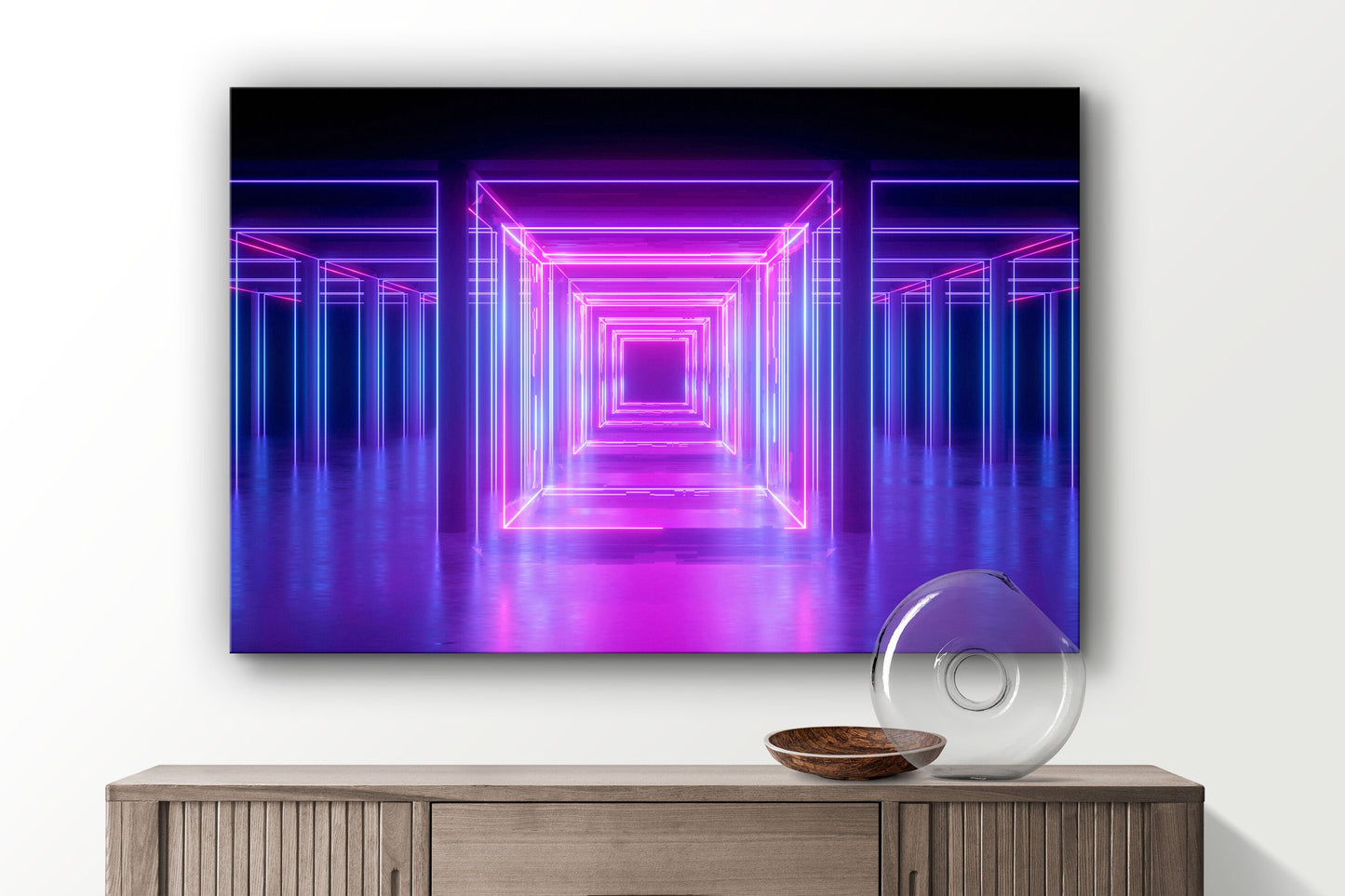 Neon Corridor Abstract, Large Glass Wall Art