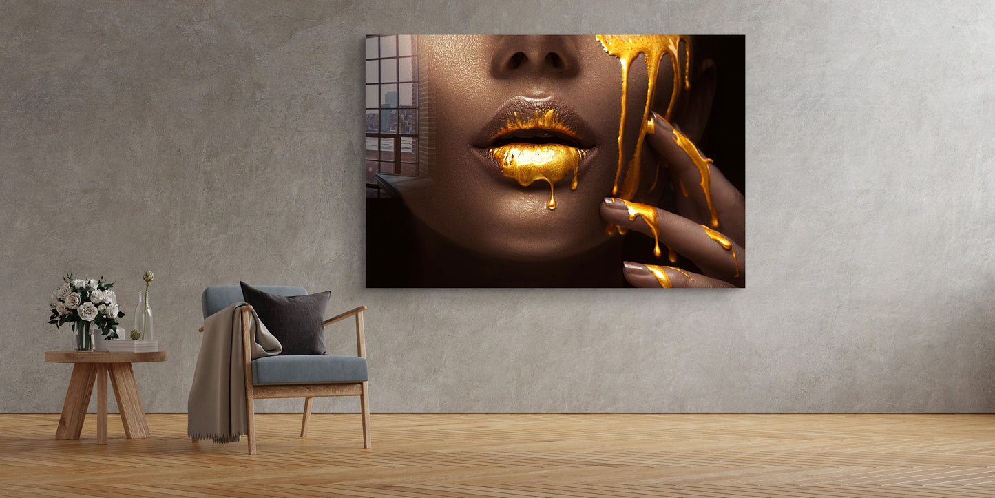 Golden Make-Up, Large Glass Wall Art