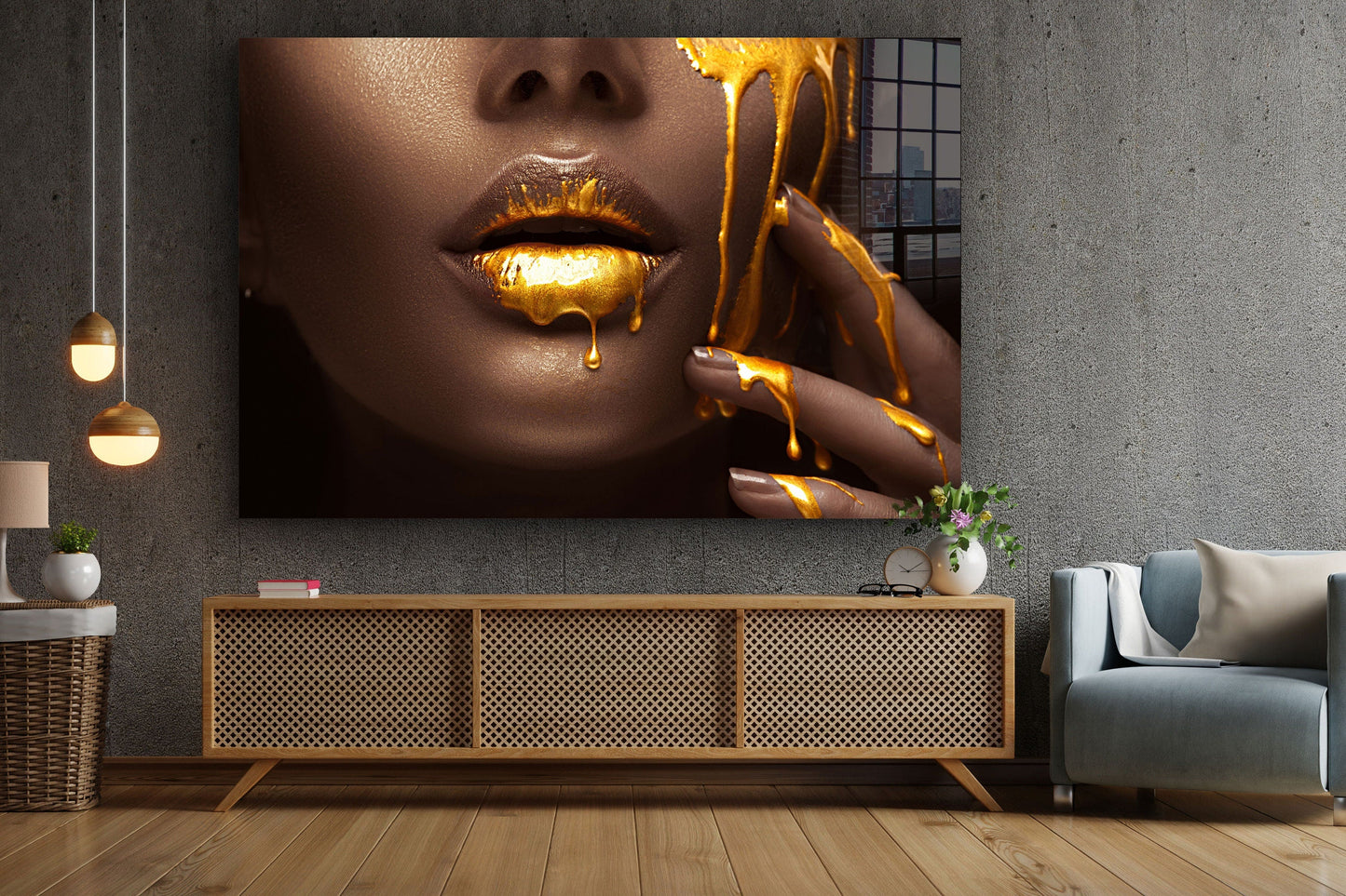 Golden Make-Up, Large Glass Wall Art