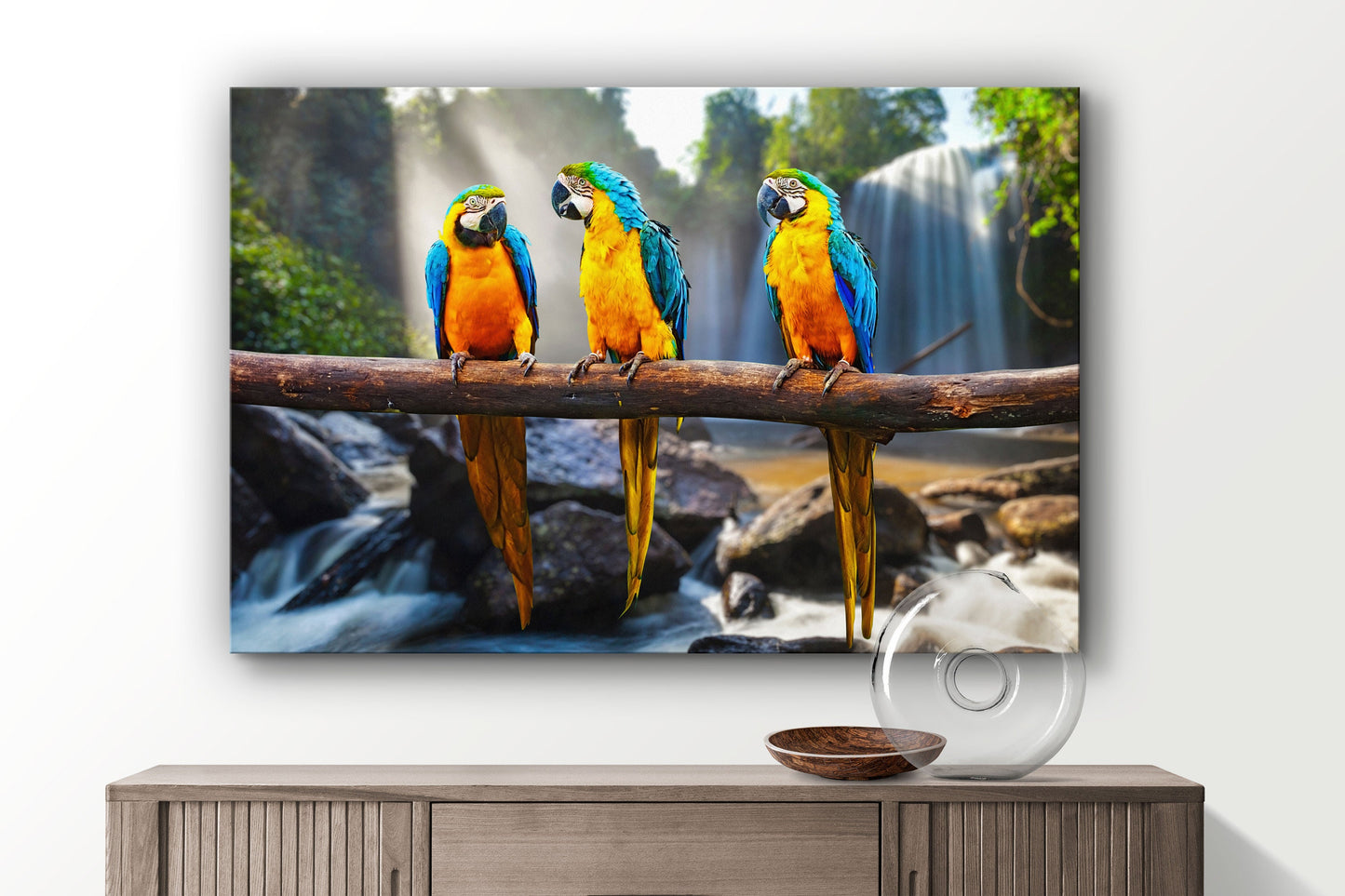 Rainbow Parrots, Large Glass Wall Art