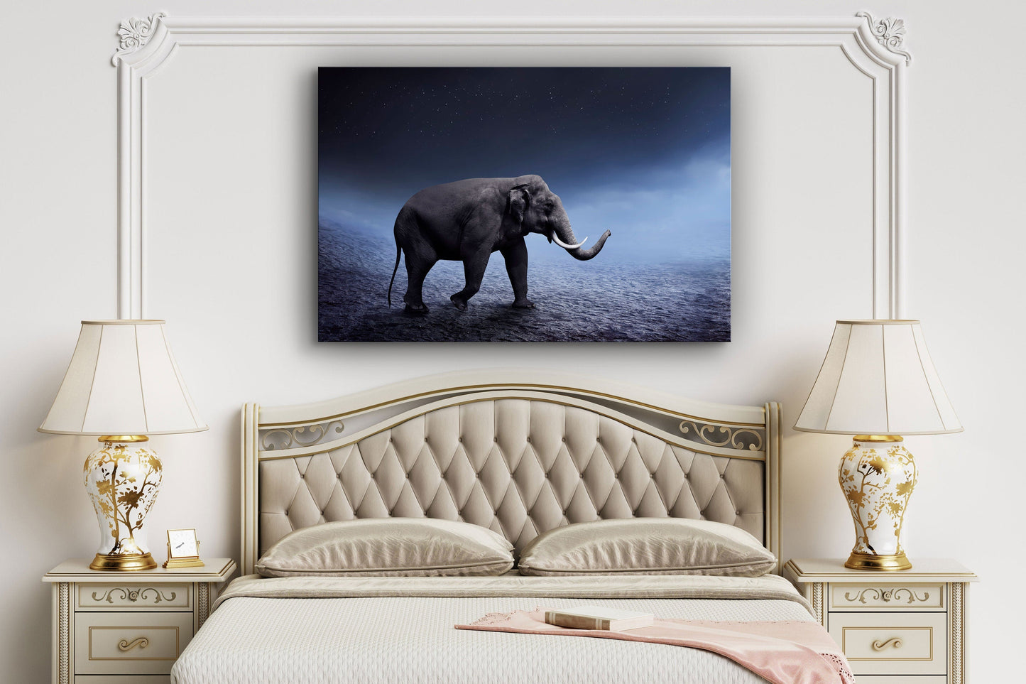Elephant Night Walk, Large Glass Wall Art