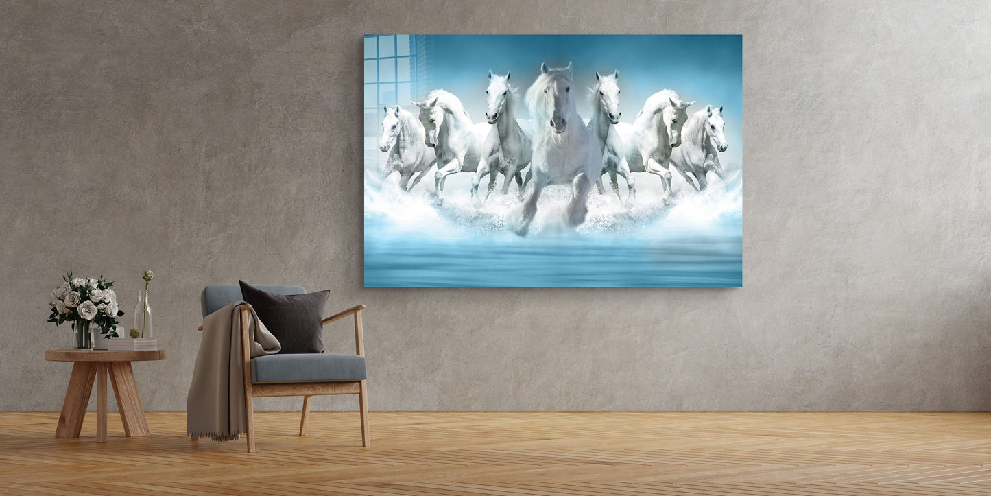 White Horses, Large Glass Wall Art
