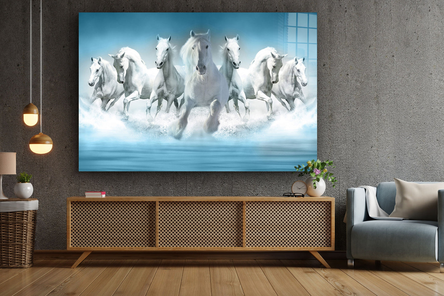 White Horses, Large Glass Wall Art