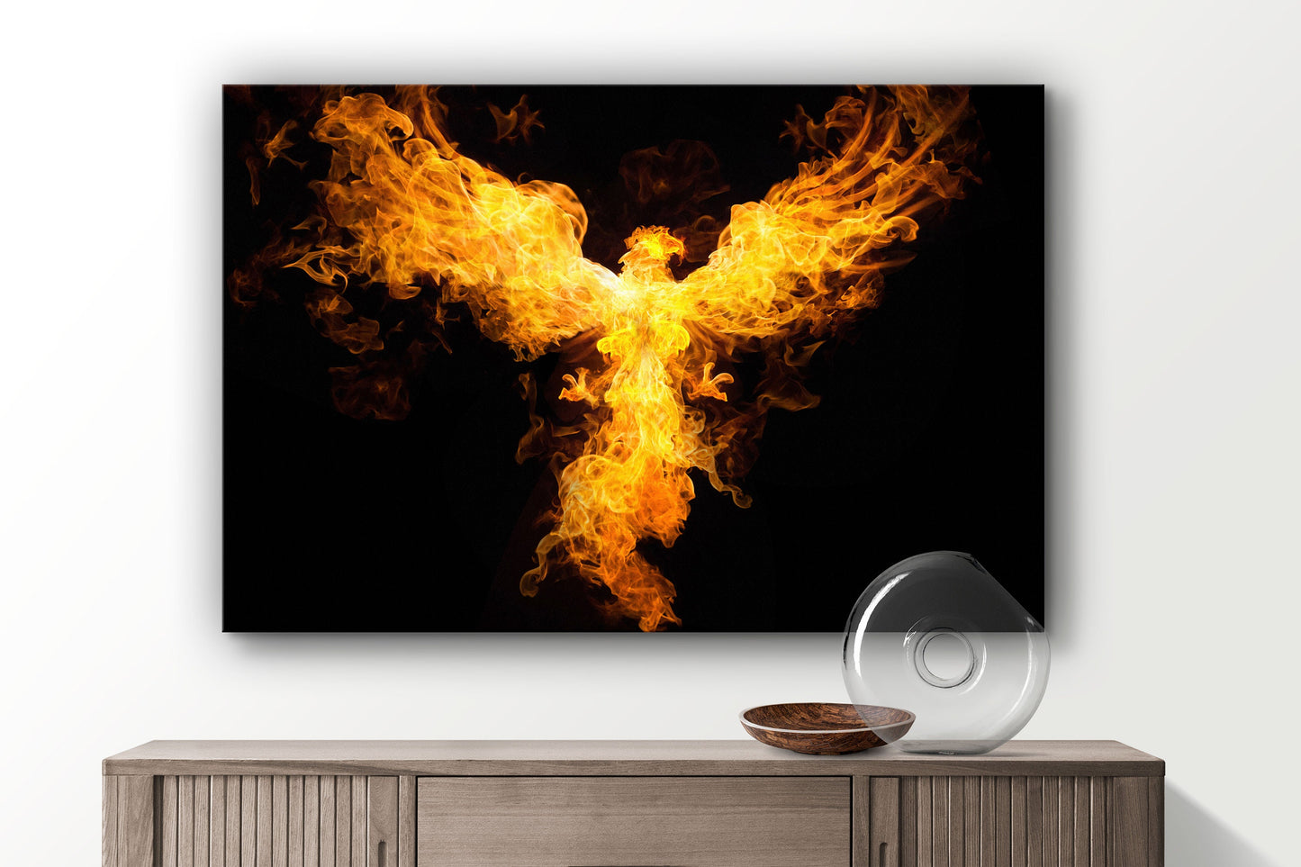 Phoenix of Fire, Firebird Newborn, Large Glass Wall Art