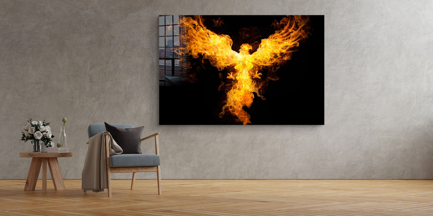 Phoenix of Fire, Firebird Newborn, Large Glass Wall Art