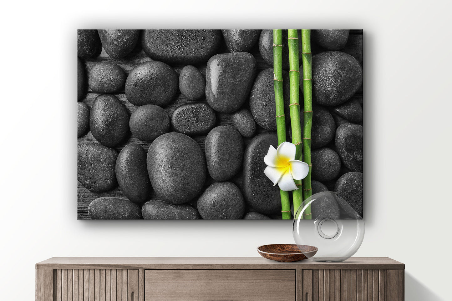 Zen Stones,Spa Flowers, Large Glass Wall Art