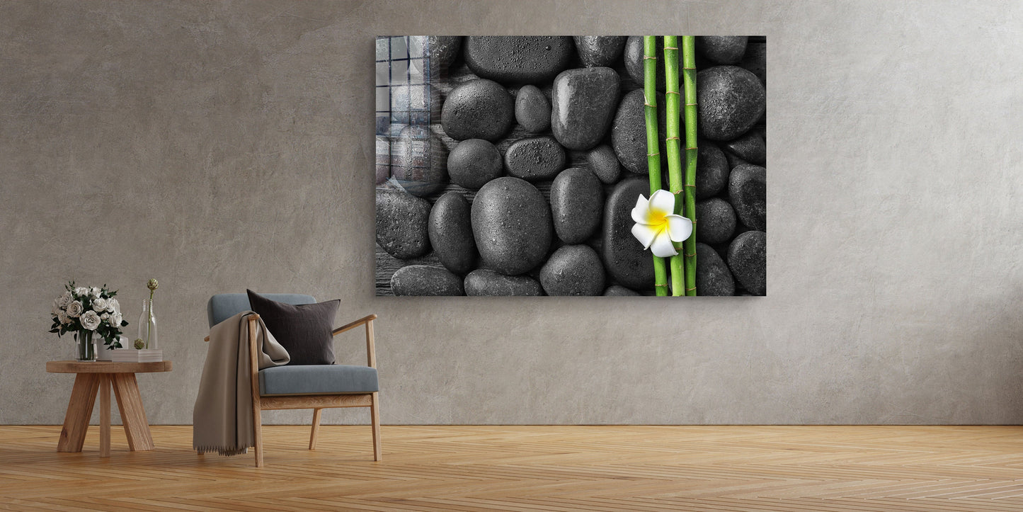 Zen Stones,Spa Flowers, Large Glass Wall Art