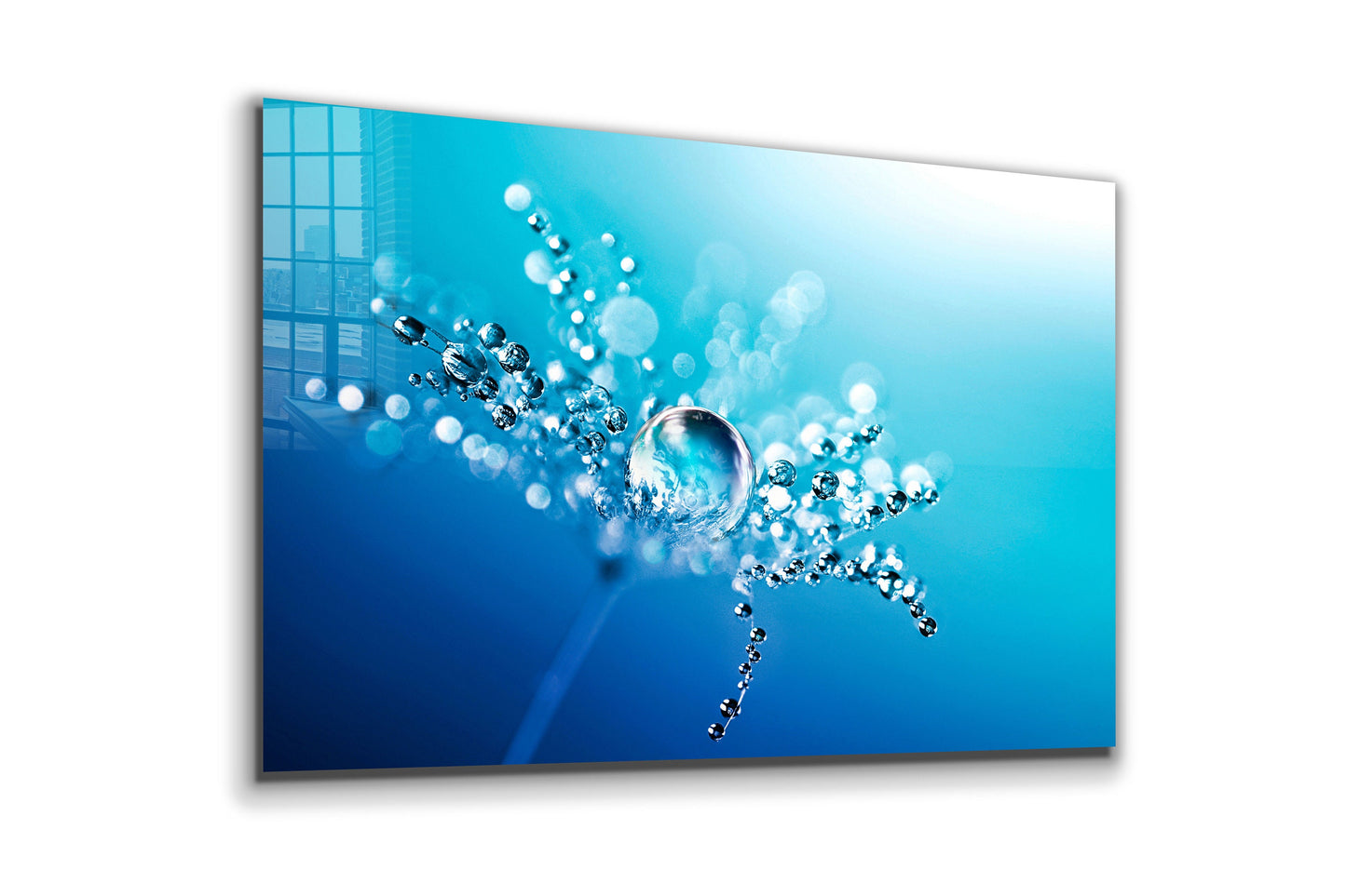 Water Splash on Dandelion,, Large Glass Wall Art