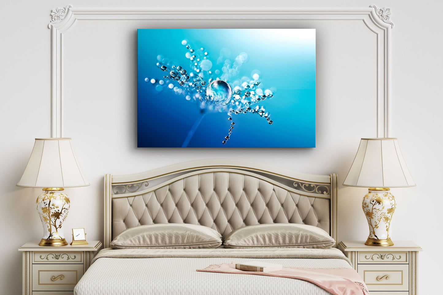 Water Splash on Dandelion,, Large Glass Wall Art