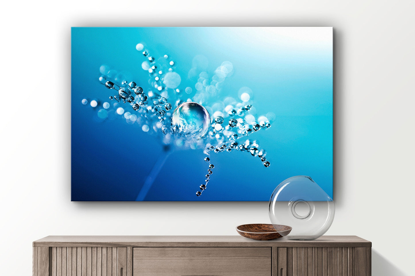 Water Splash on Dandelion,, Large Glass Wall Art