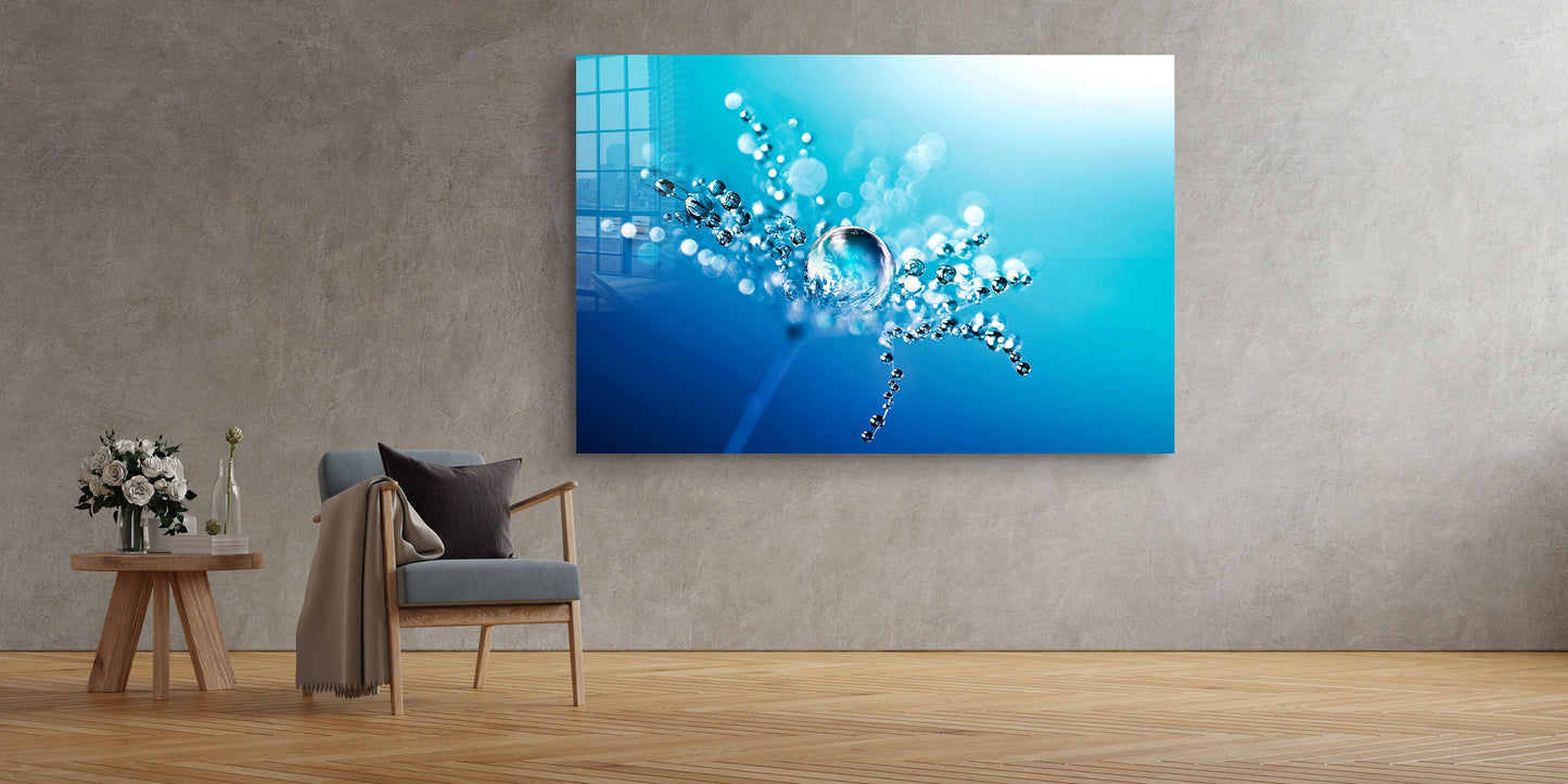 Water Splash on Dandelion,, Large Glass Wall Art