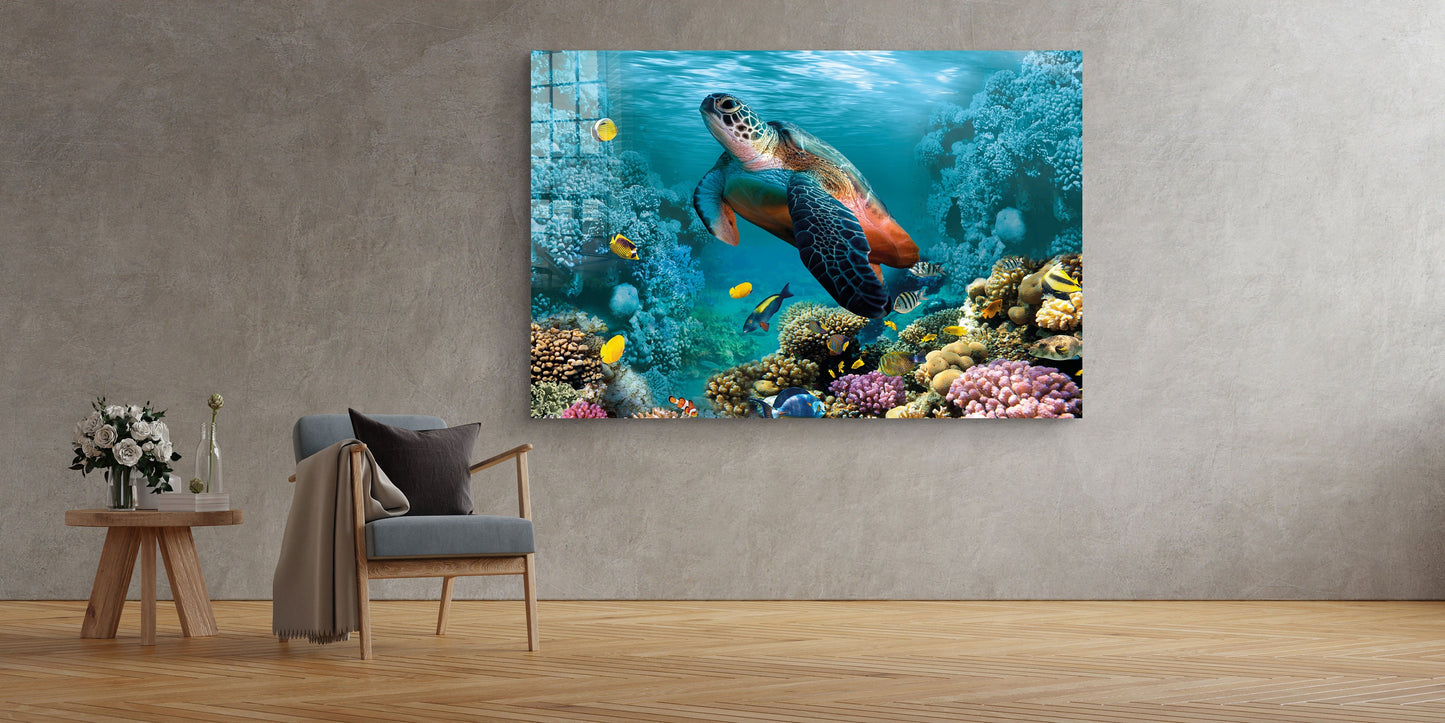 Sea Turtle, Large Glass Wall Art