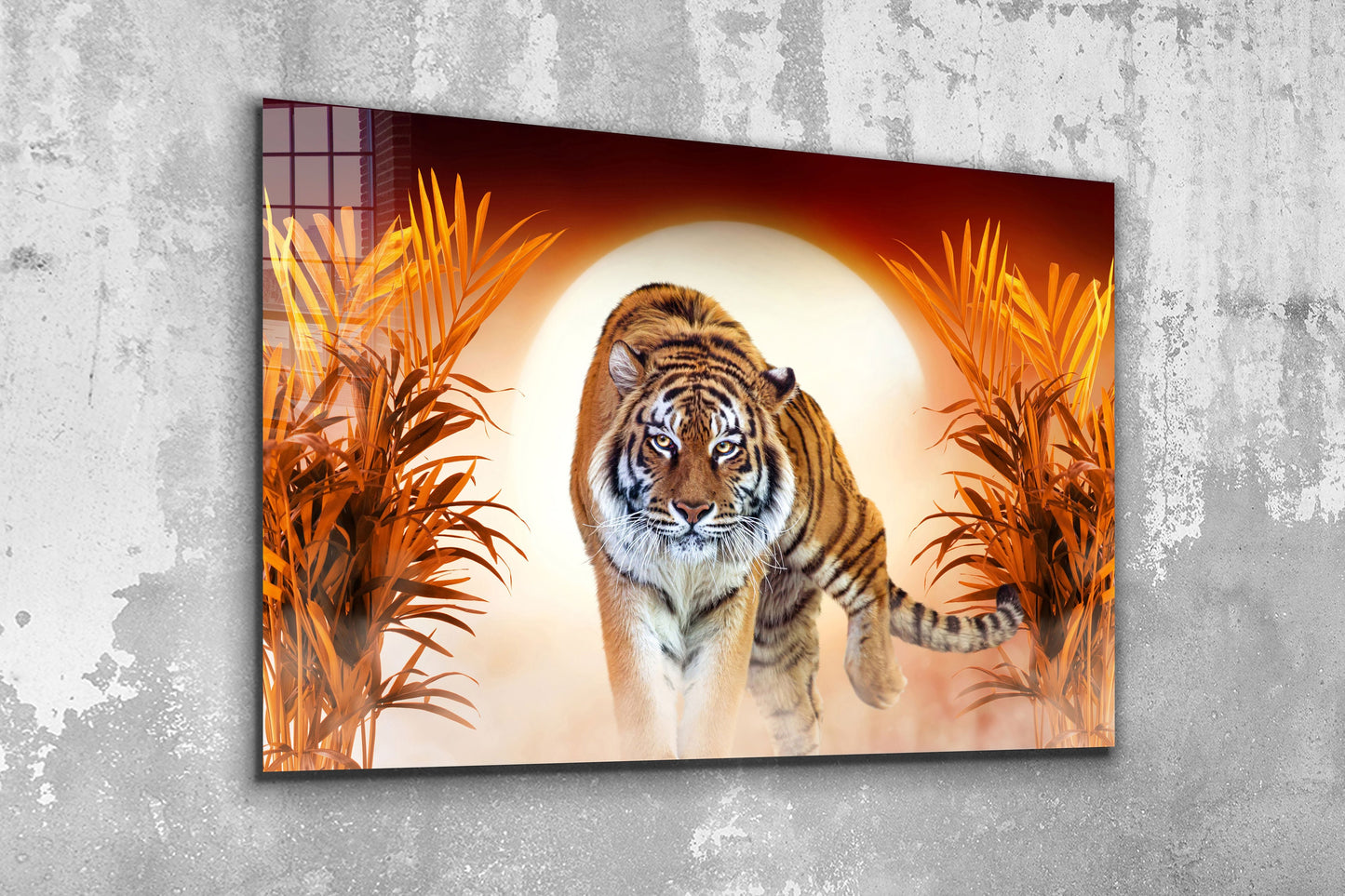 Tiger, Sunset, Large Glass Wall Art